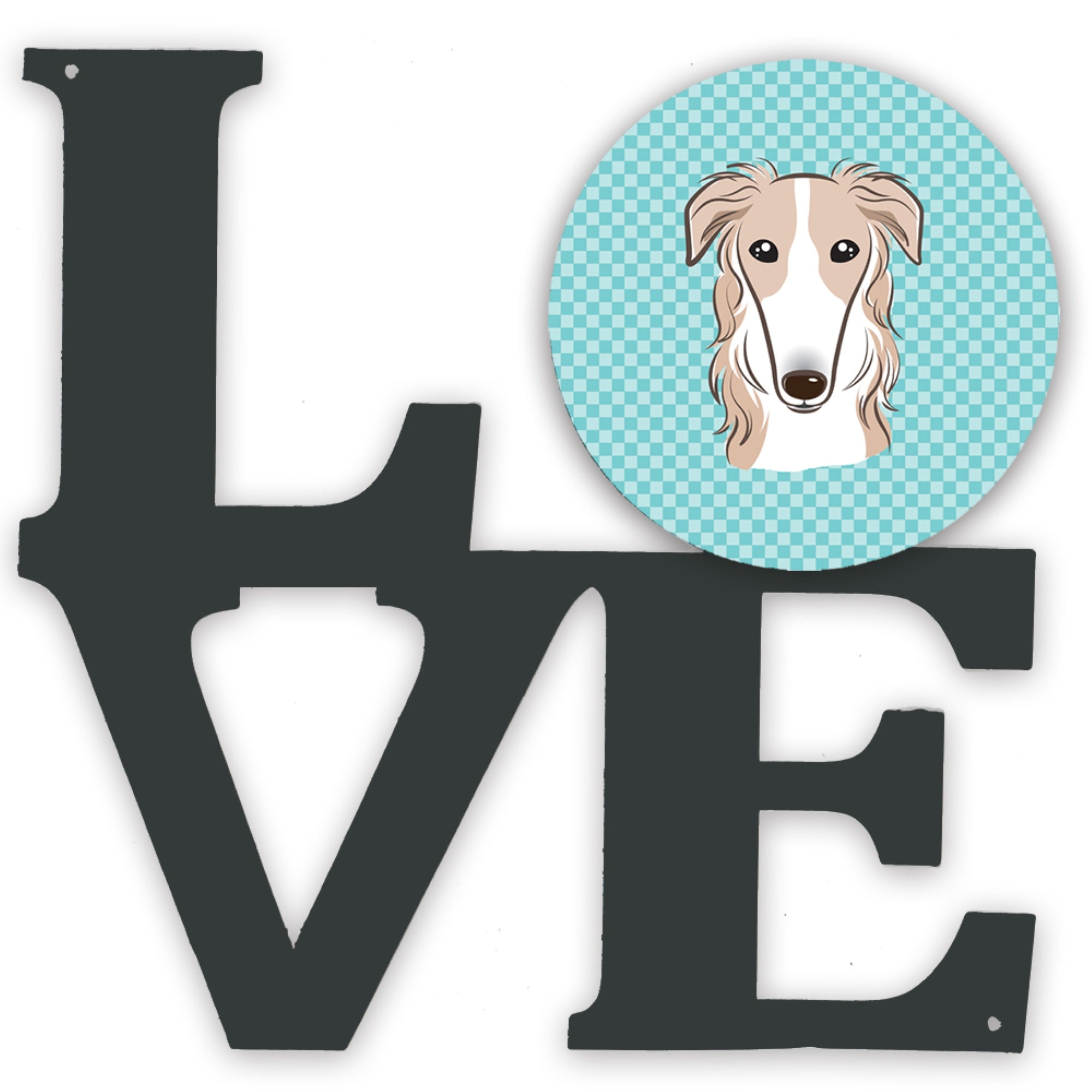 'Caroline'S Treasures Checkerboard Blue Borzoi Metal Artwork Love Wall-Decor, Multicolor''