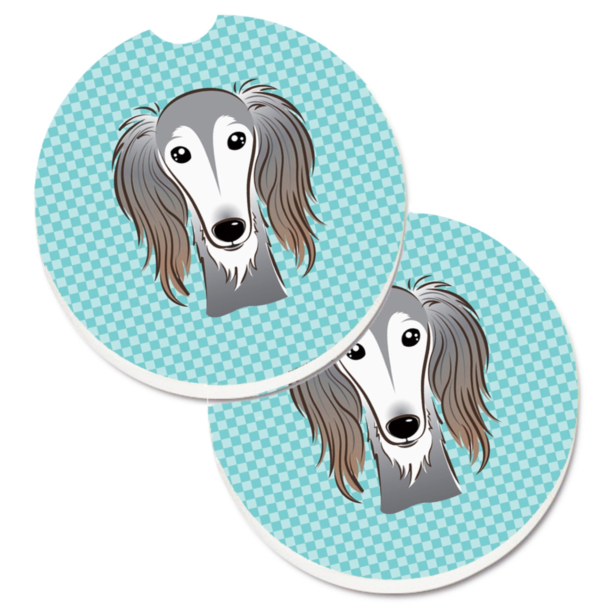 'Caroline'S Treasures Checkerboard Blue Saluki Set Of 2 Cup Holder Car Coasters Bb1167Carc, 2.56, Multicolor''