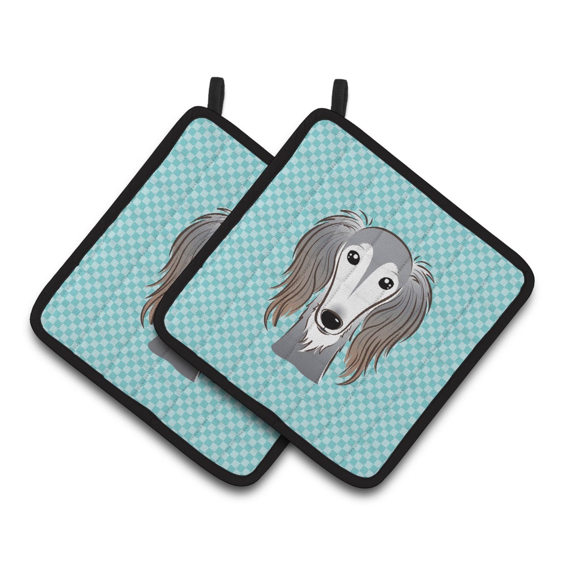 'Caroline'S Treasures Checkerboard Blue Saluki Pair Of Pot Holders Bb1167Pthd, 7.5Hx7.5W, Multicolor''