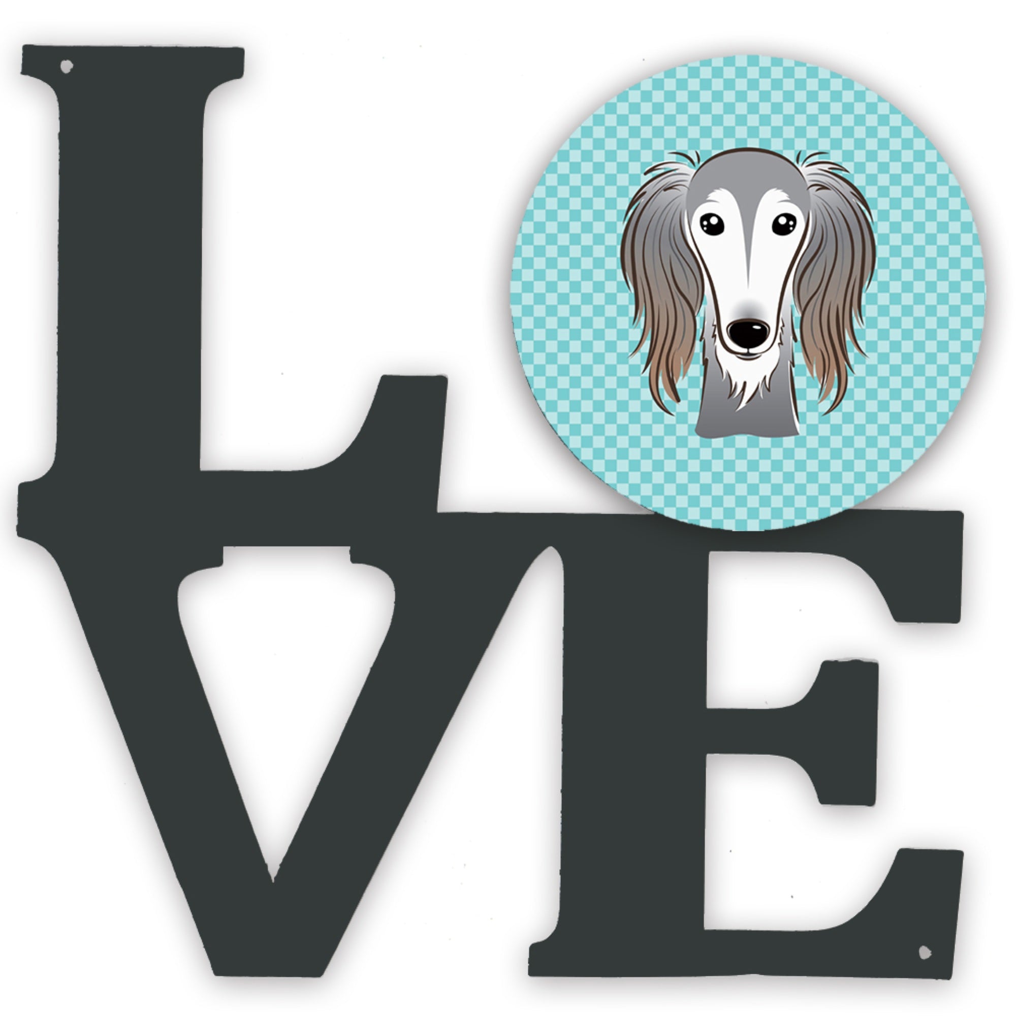 'Caroline'S Treasures Checkerboard Blue Saluki Metal Artwork Love Wall-Decor, Multicolor''