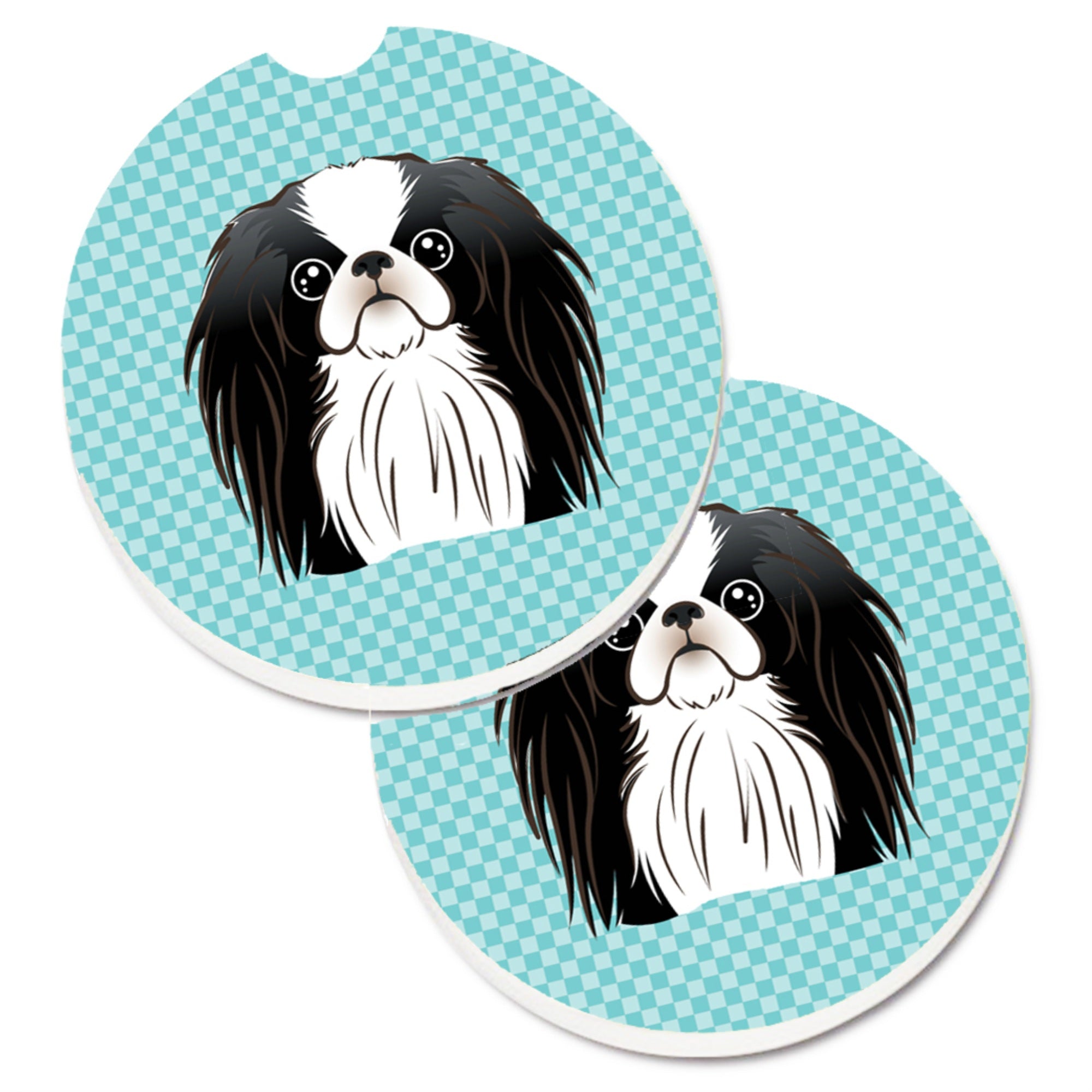 'Caroline'S Treasures Checkerboard Blue Japanese Chin Set Of 2 Cup Holder Car Coasters Bb1168Carc, 2.56, Multicolor''