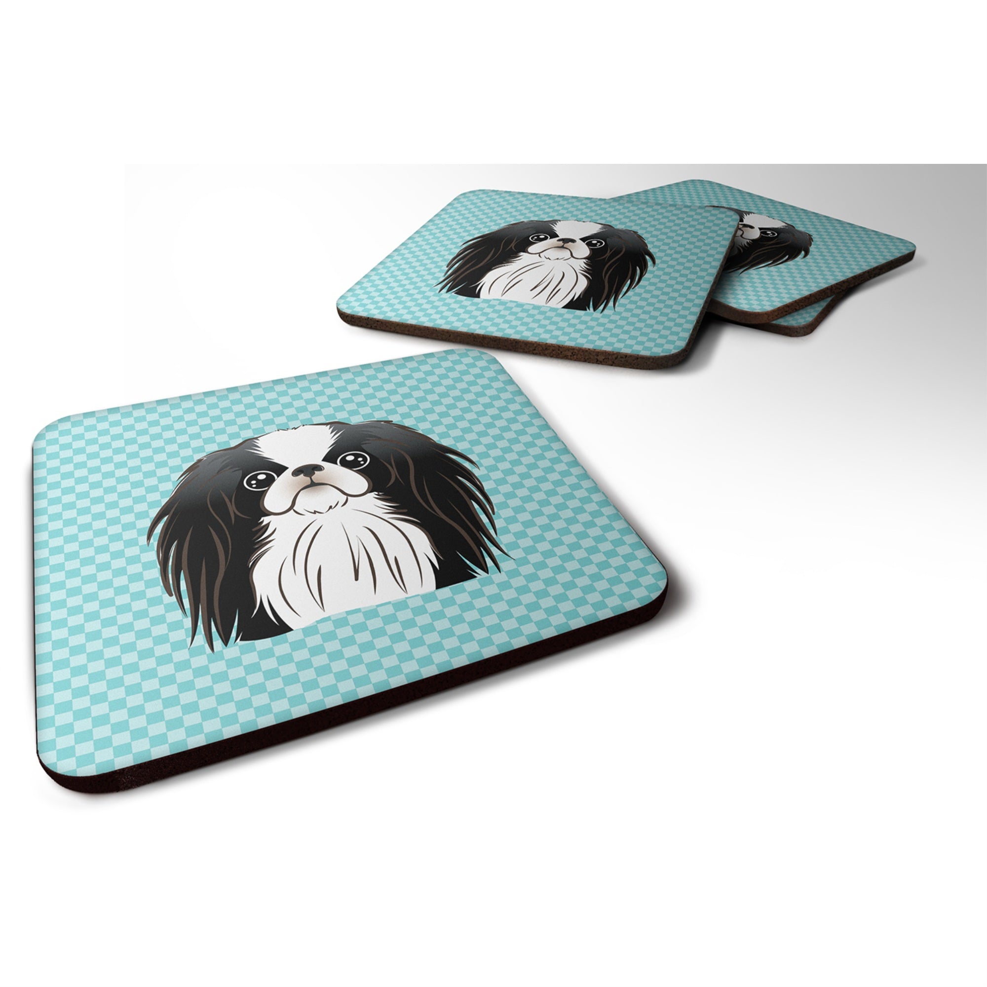 'Caroline'S Treasures Bb1168Fc Checkerboard Blue Japanese Chin Foam Coaster (Set Of 4), 3.5'''' H X 3.5'''' W, Multicolor''