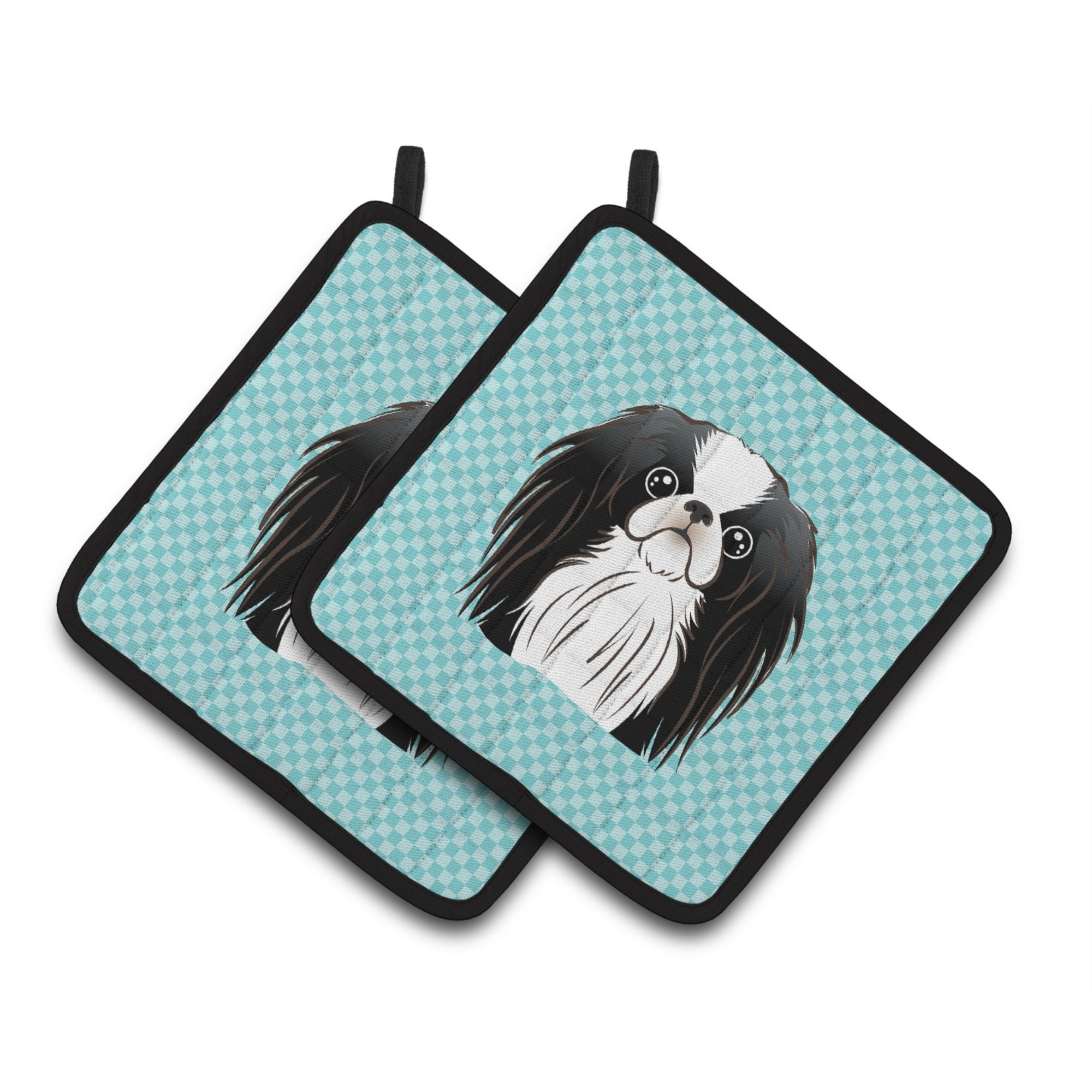 'Caroline'S Treasures Checkerboard Blue Japanese Chin Pair Of Pot Holders Bb1168Pthd, 7.5Hx7.5W, Multicolor''