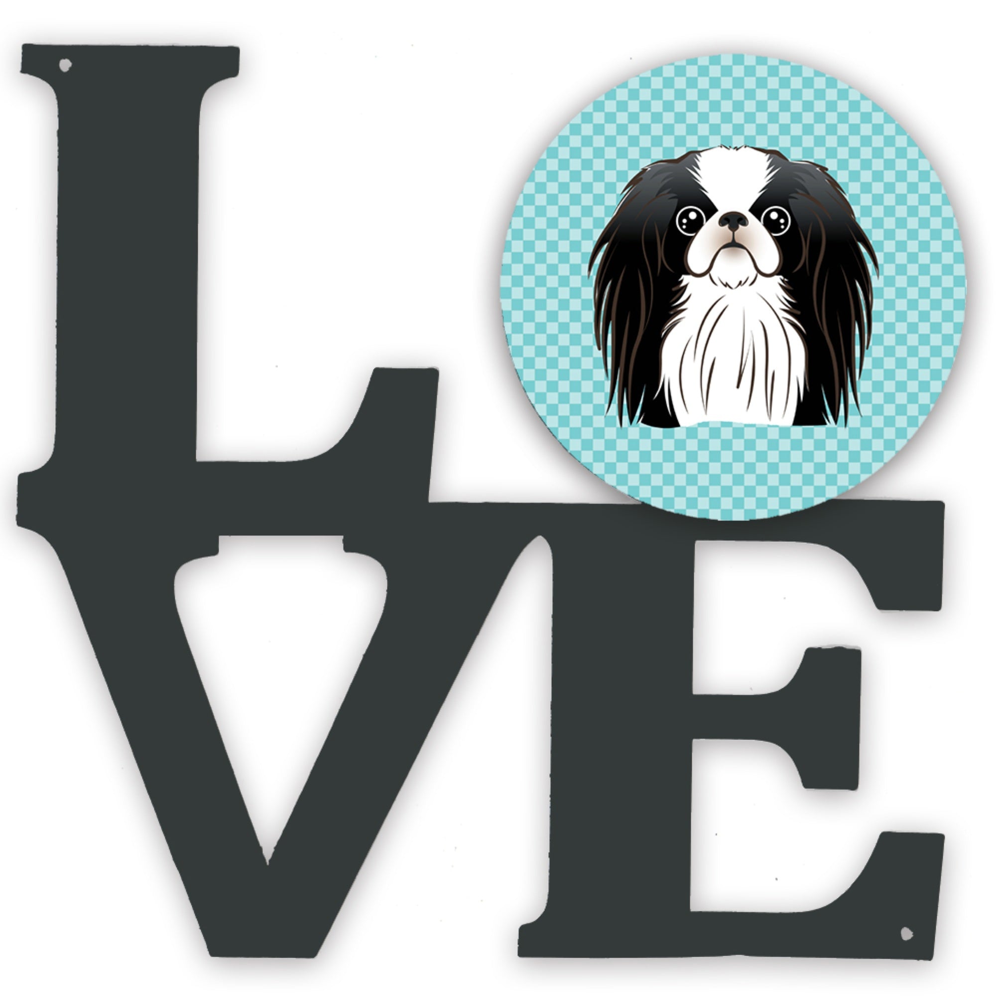 'Caroline'S Treasures Checkerboard Blue Japanese Chin Metal Artwork Love Wall-Decor, Multicolor''