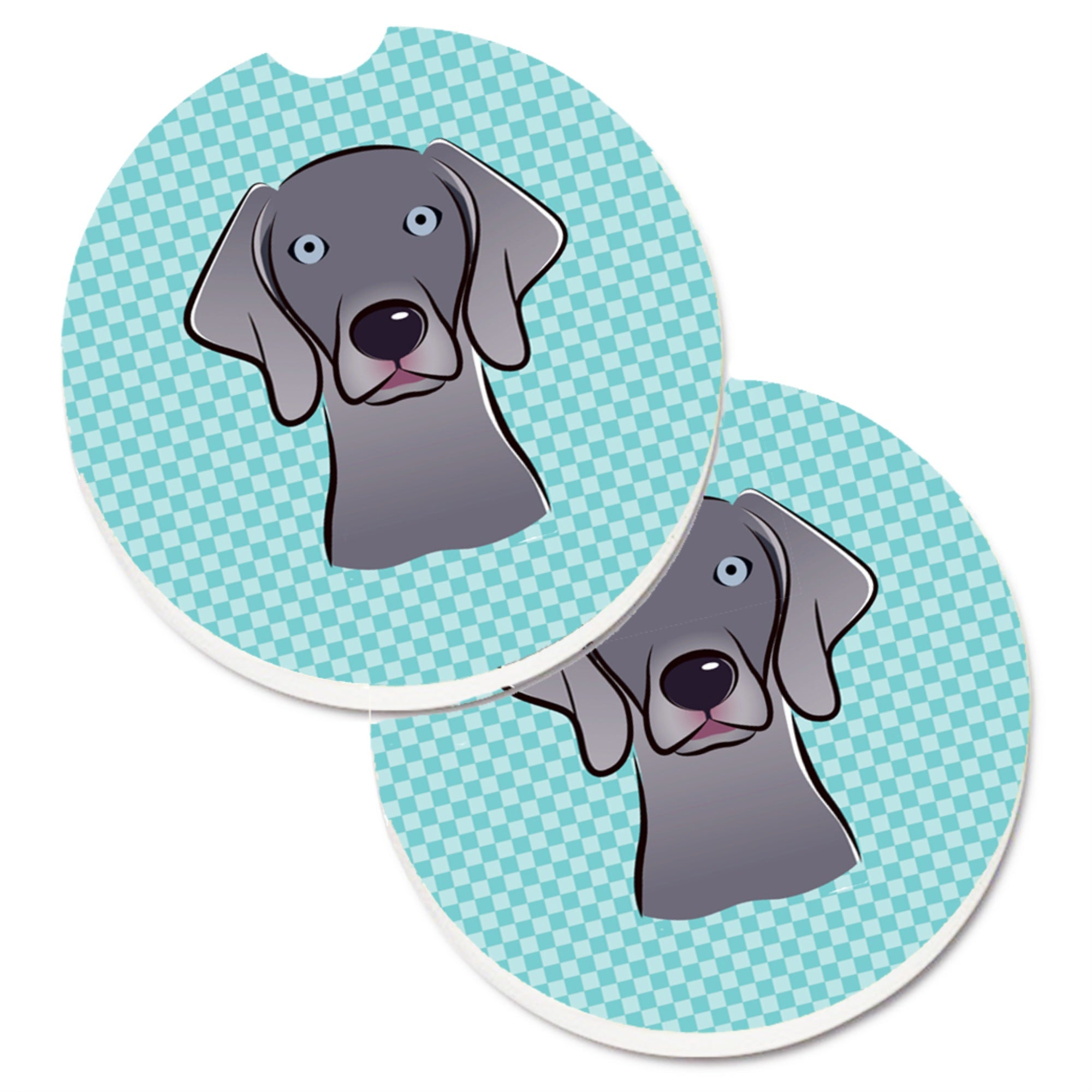 'Caroline'S Treasures Checkerboard Blue Weimaraner Set Of 2 Cup Holder Car Coasters Bb1169Carc, 2.56, Multicolor''