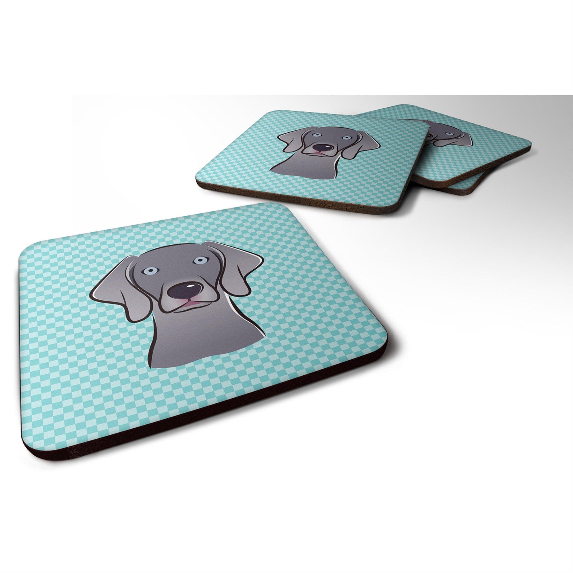 'Caroline'S Treasures Bb1169Fc Checkerboard Blue Weimaraner Foam Coaster (Set Of 4), 3.5'''' H X 3.5'''' W, Multicolor''