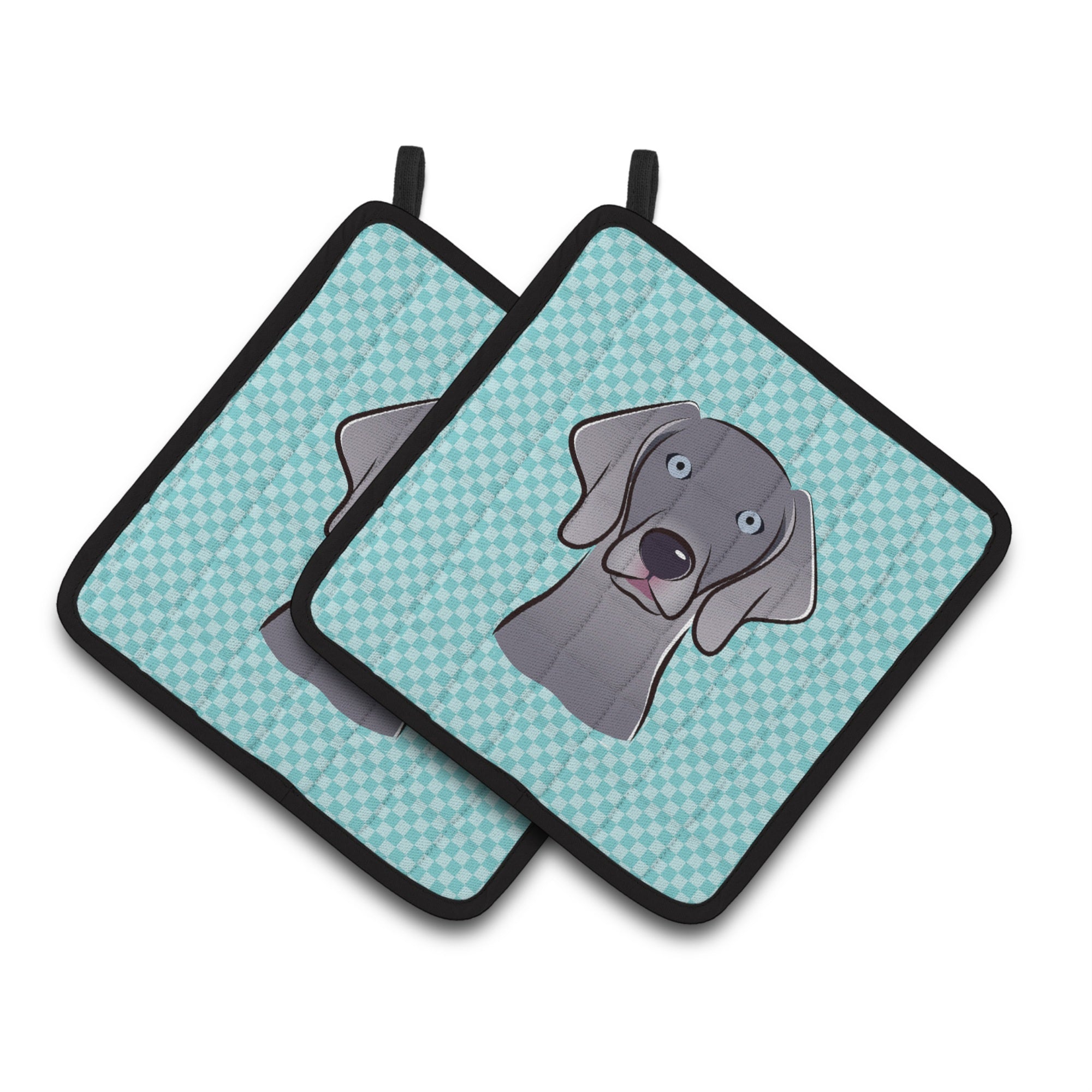 'Caroline'S Treasures Checkerboard Blue Weimaraner Pair Of Pot Holders Bb1169Pthd, 7.5Hx7.5W, Multicolor''