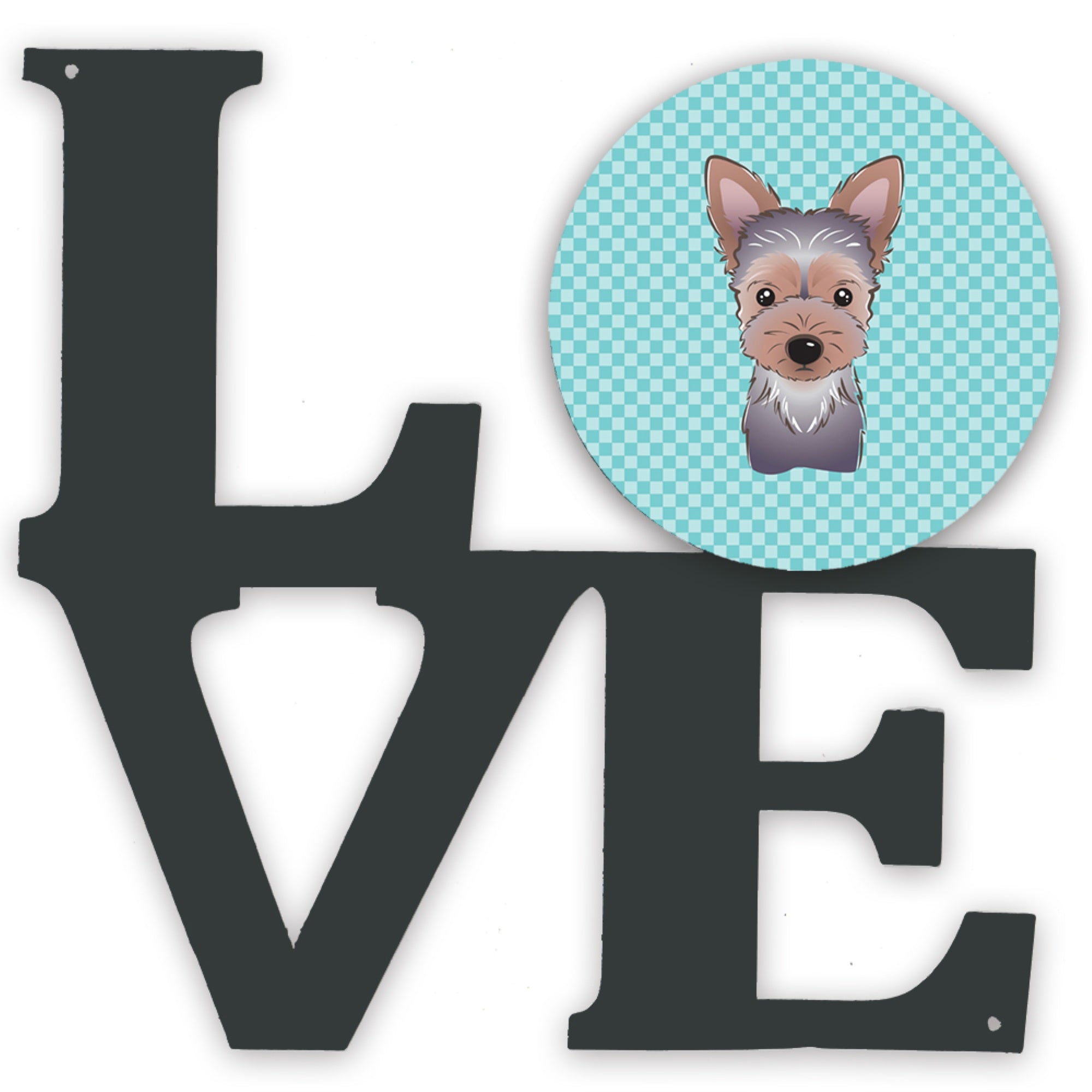 'Caroline'S Treasures Checkerboard Blue Yorkie Puppy Metal Artwork Love Wall-Decor, Multicolor''