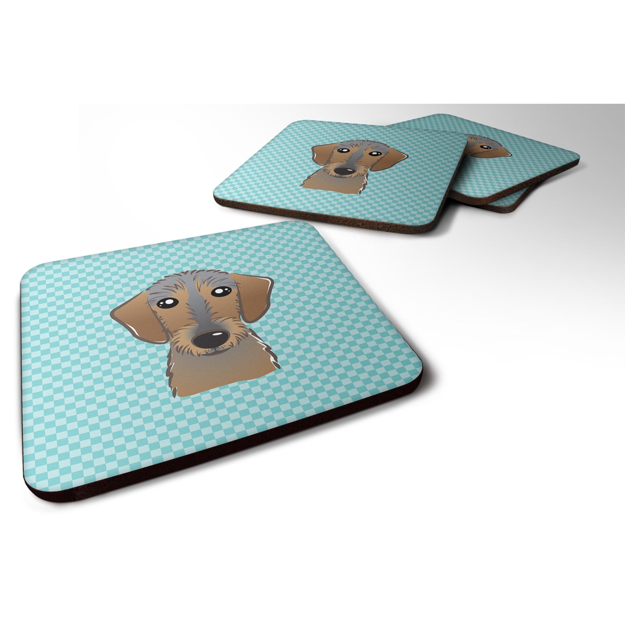 'Caroline'S Treasures Bb1171Fc Checkerboard Blue Wirehaired Dachshund Foam Coaster (Set Of 4), 3.5'''' H X 3.5'''' W, Multicolo