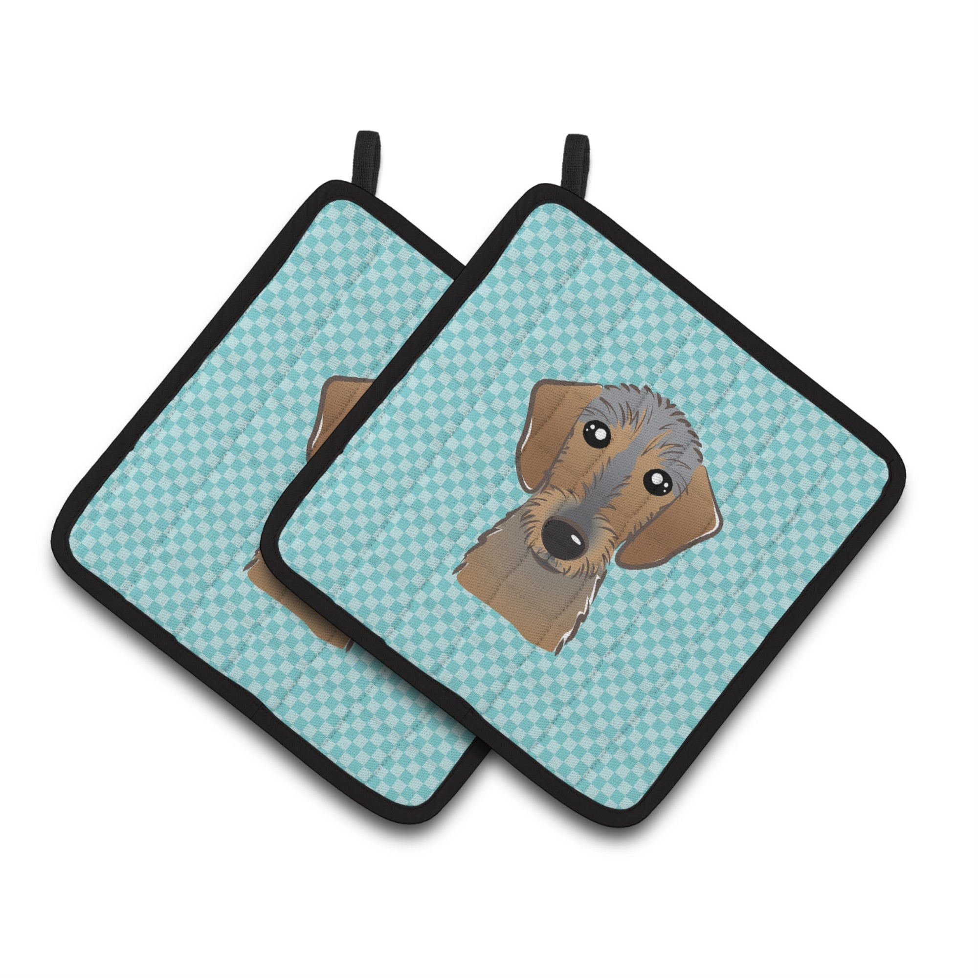 'Caroline'S Treasures Checkerboard Blue Wirehaired Dachshund Pair Of Pot Holders Bb1171Pthd, 7.5Hx7.5W, Multicolor''