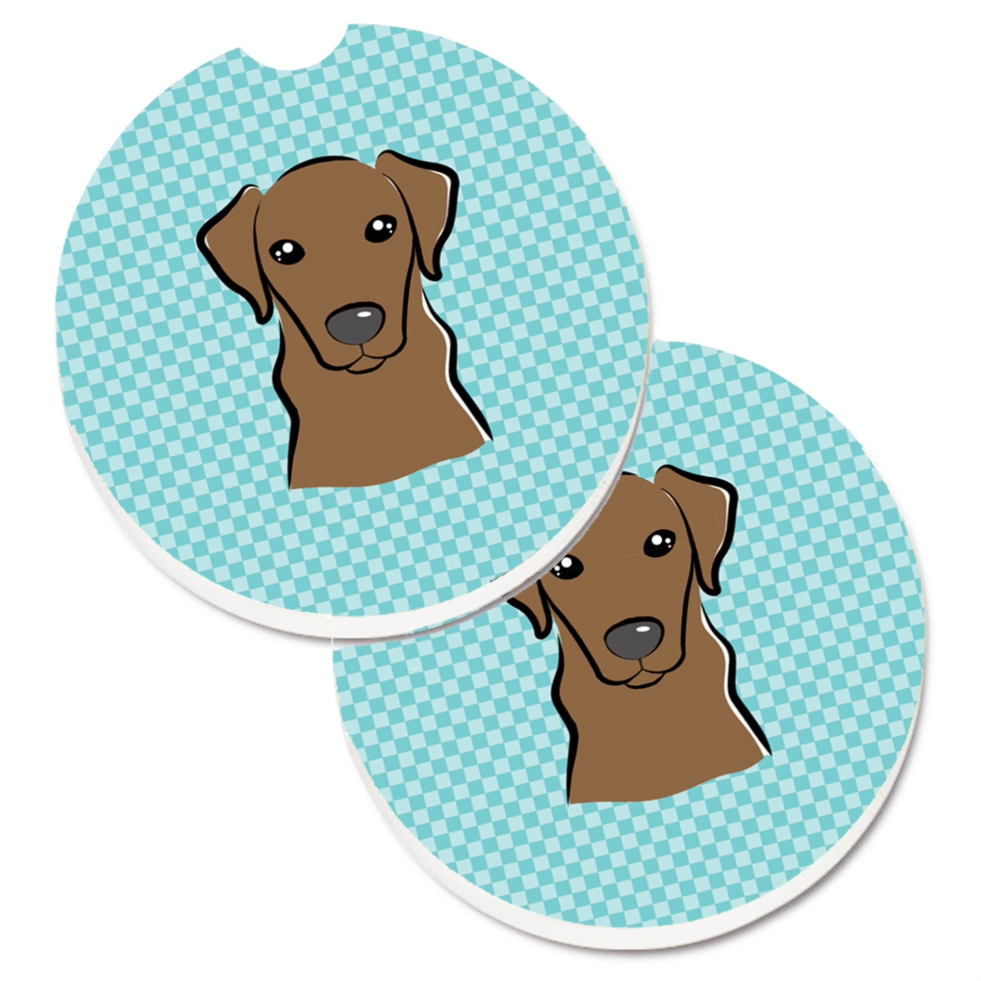 'Caroline'S Treasures Checkerboard Blue Chocolate Labrador Set Of 2 Cup Holder Car Coasters Bb1172Carc, 2.56, Multicolor''