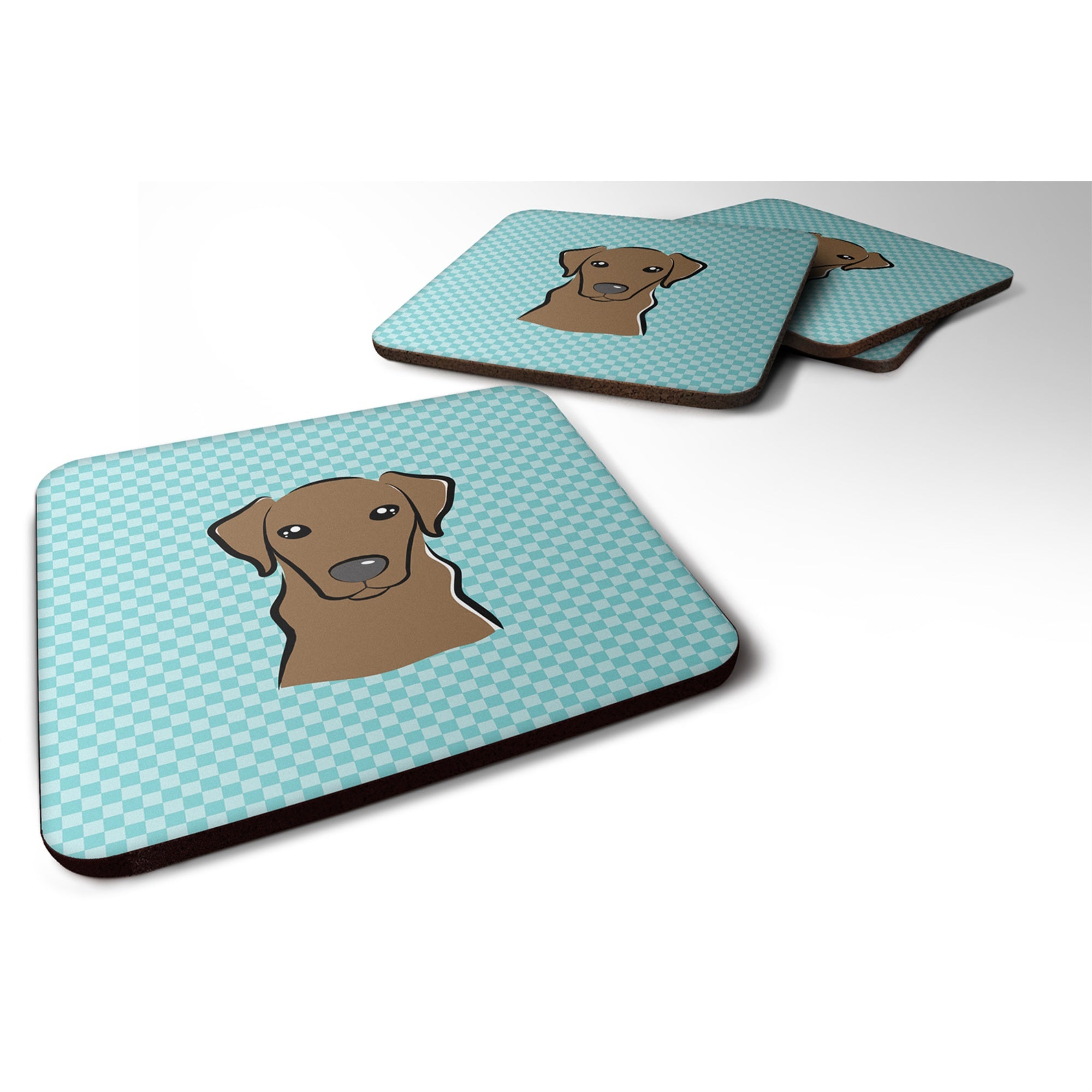 'Caroline'S Treasures Bb1172Fc Checkerboard Blue Chocolate Labrador Foam Coaster (Set Of 4), 3.5'''' H X 3.5'''' W, Multicolor'