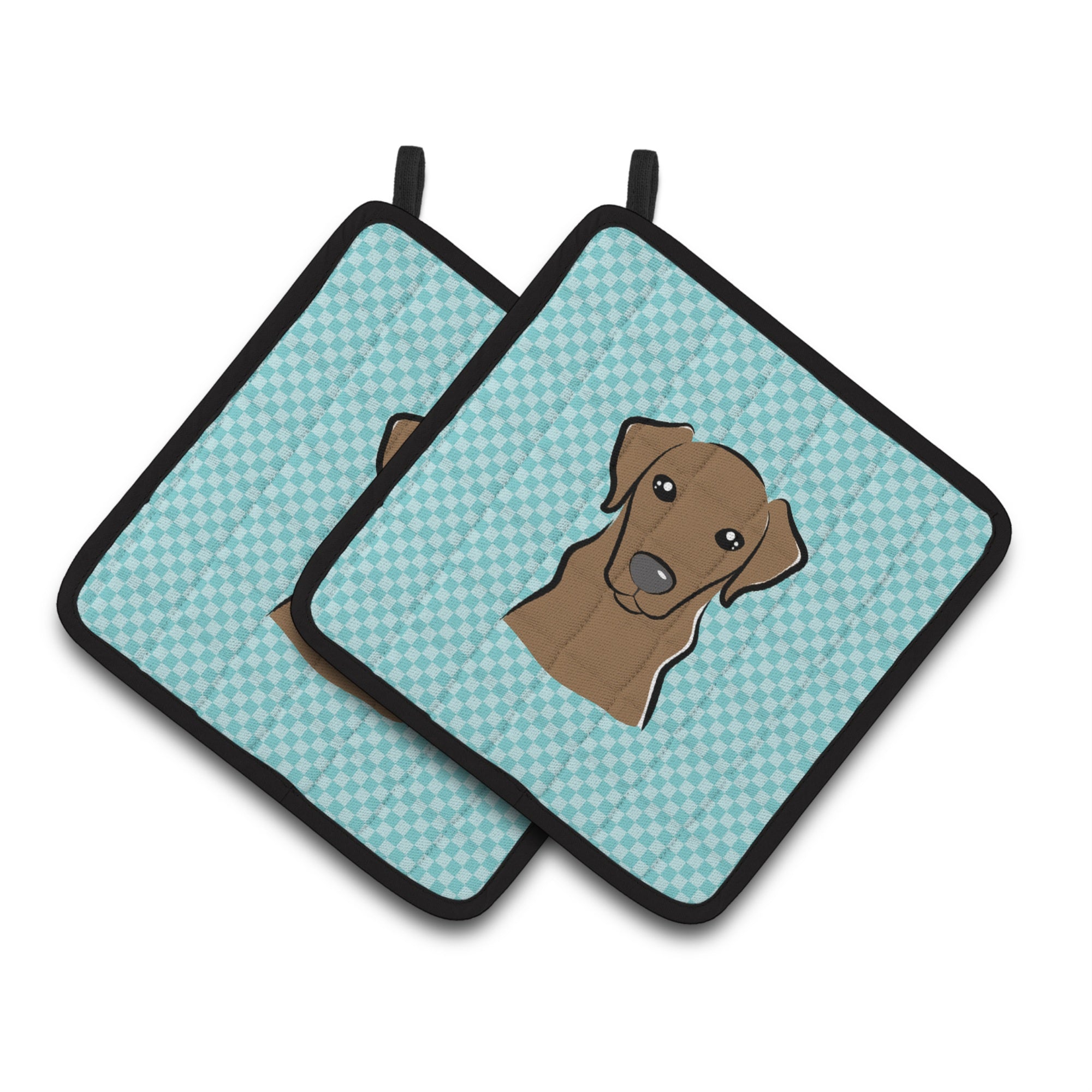 'Caroline'S Treasures Checkerboard Blue Chocolate Labrador Pair Of Pot Holders Bb1172Pthd, 7.5Hx7.5W, Multicolor''