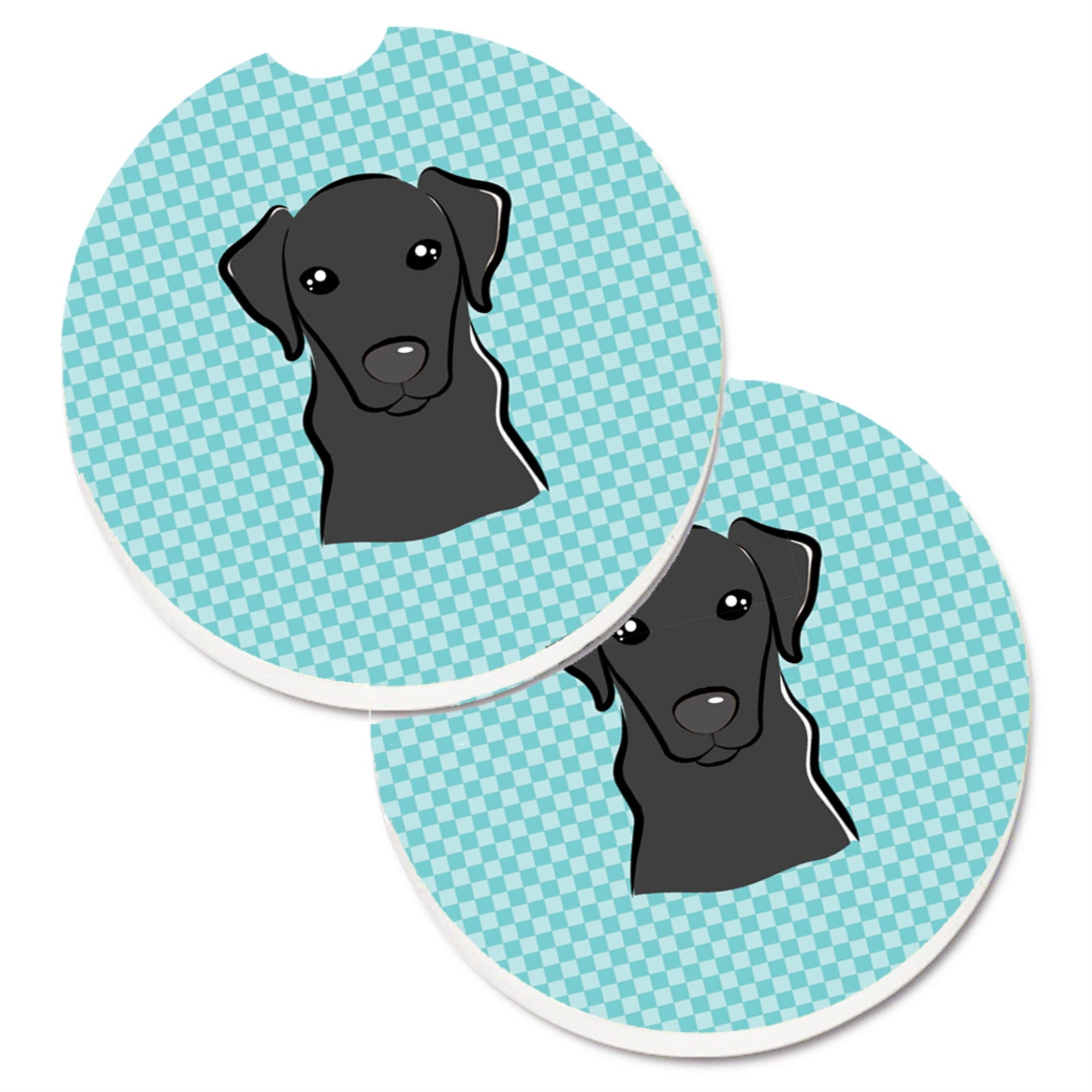 'Caroline'S Treasures Checkerboard Blue Black Labrador Set Of 2 Cup Holder Car Coasters Bb1173Carc, 2.56, Multicolor''