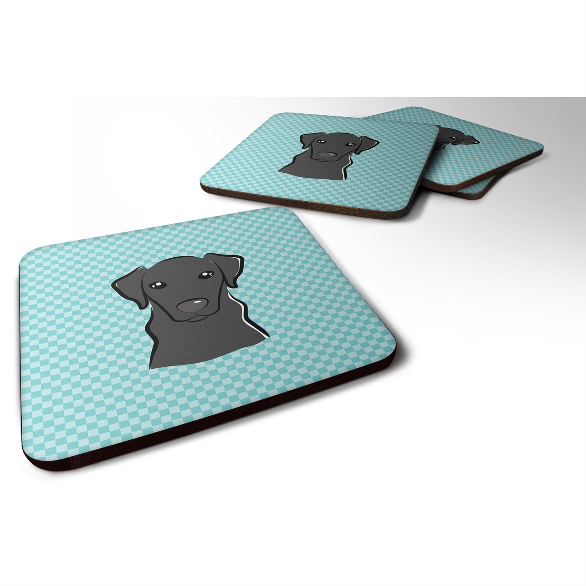 'Caroline'S Treasures Bb1173Fc Checkerboard Blue Black Labrador Foam Coaster (Set Of 4), 3.5'''' H X 3.5'''' W, Multicolor''