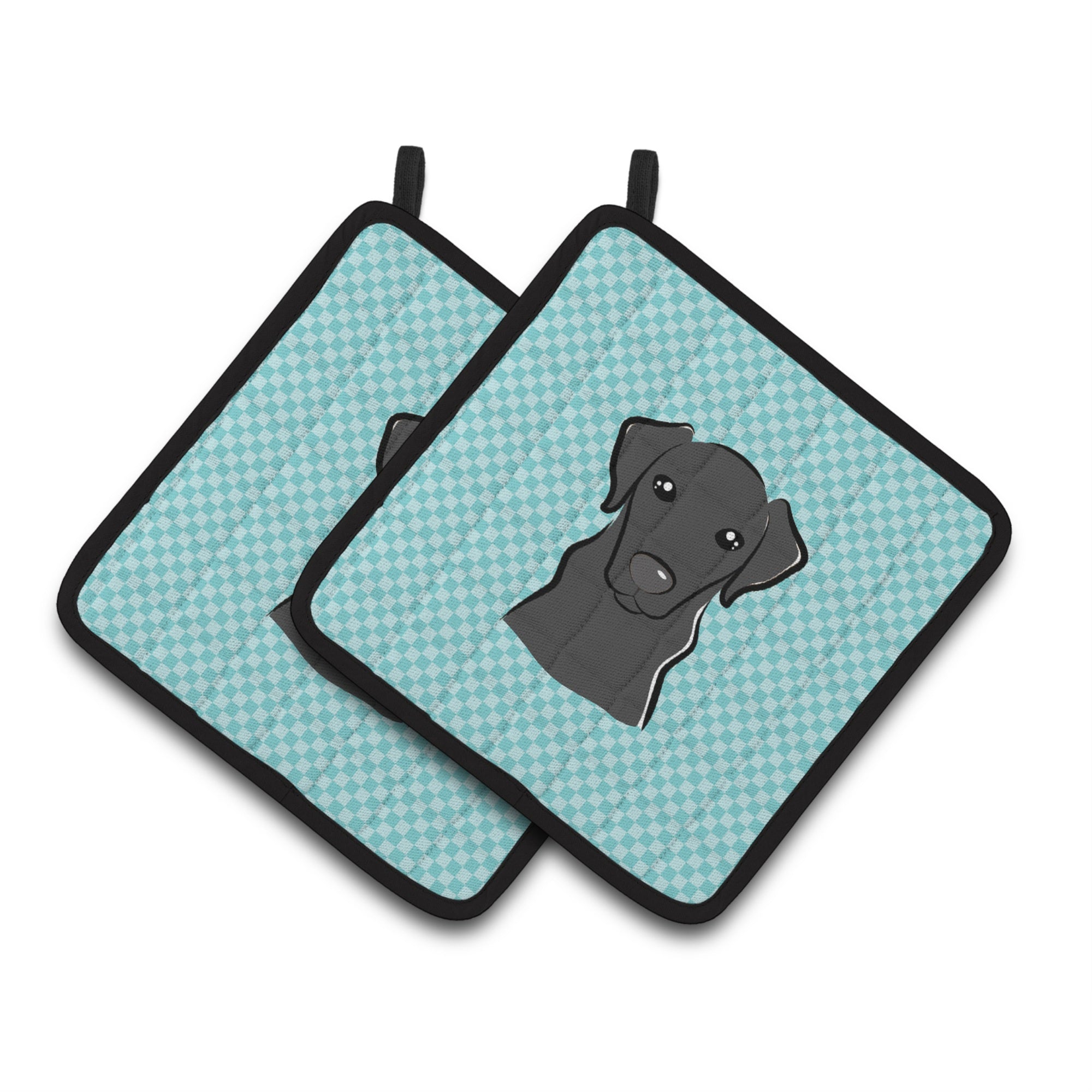 'Caroline'S Treasures Checkerboard Blue Black Labrador Pair Of Pot Holders Bb1173Pthd, 7.5Hx7.5W, Multicolor''