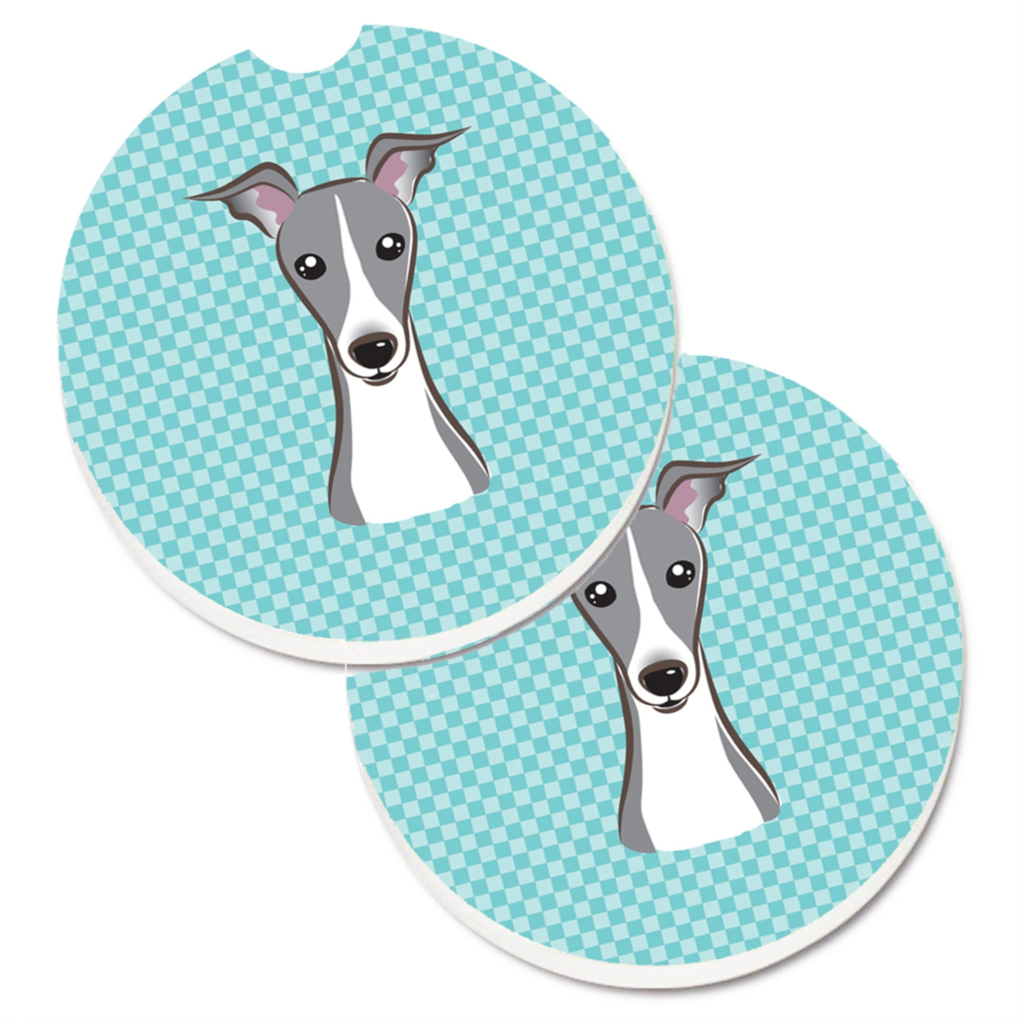 'Caroline'S Treasures Checkerboard Blue Italian Greyhound Set Of 2 Cup Holder Car Coasters Bb1174Carc, 2.56, Multicolor''