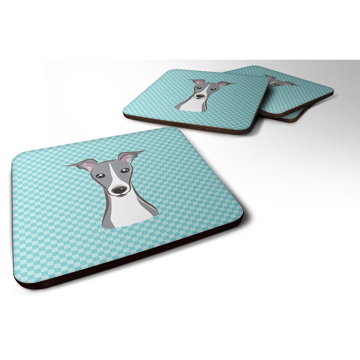 'Caroline'S Treasures Bb1174Fc Checkerboard Blue Italian Greyhound Foam Coaster (Set Of 4), 3.5'''' H X 3.5'''' W, Multicolor''