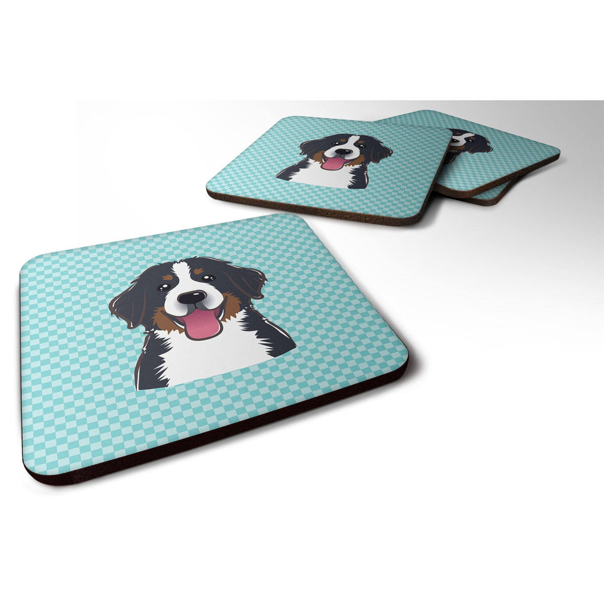 'Caroline'S Treasures Bb1175Fc Checkerboard Blue Bernese Mountain Dog Foam Coaster (Set Of 4), 3.5'''' H X 3.5'''' W, Multicolo