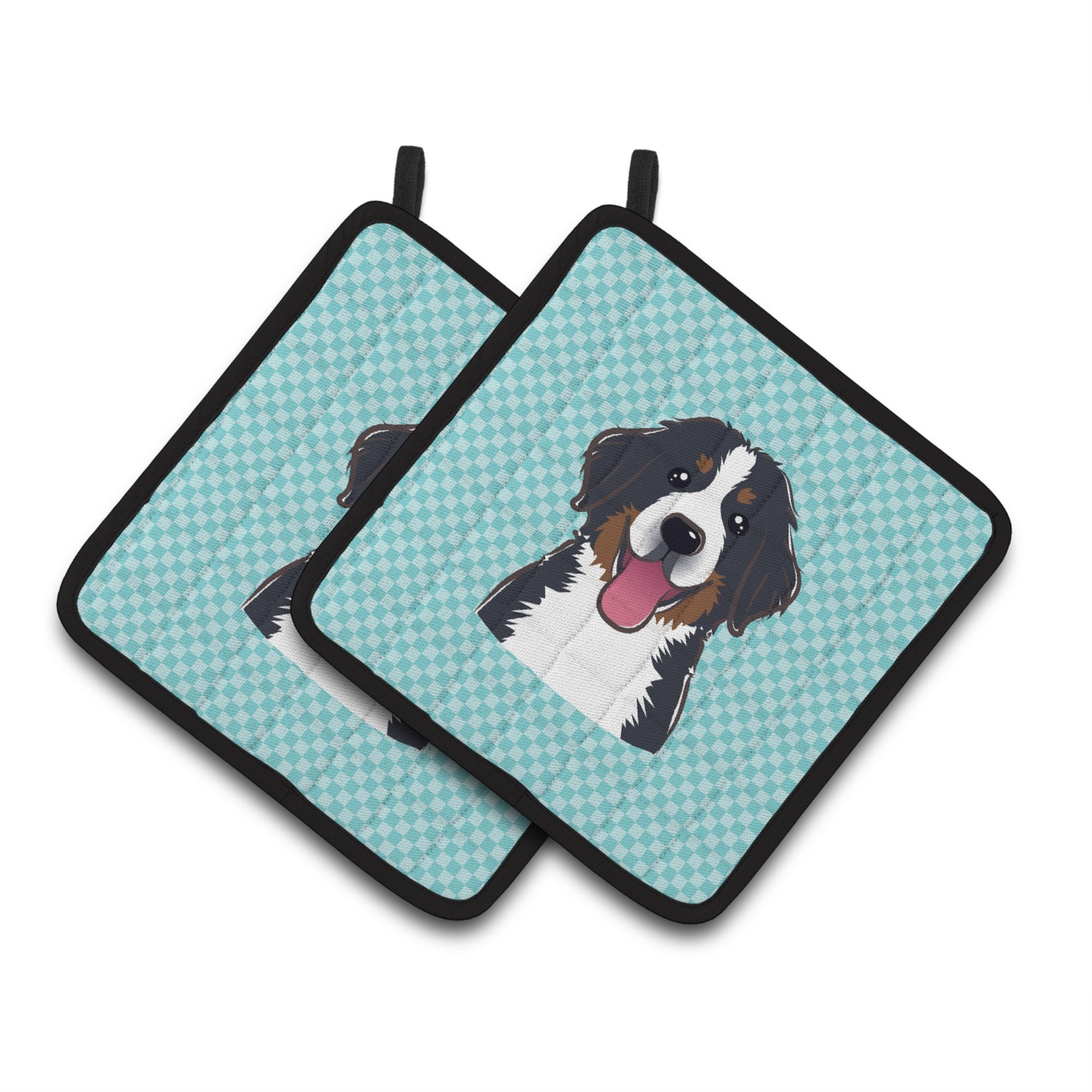'Caroline'S Treasures Checkerboard Blue Bernese Mountain Dog Pair Of Pot Holders Bb1175Pthd, 7.5Hx7.5W, Multicolor''