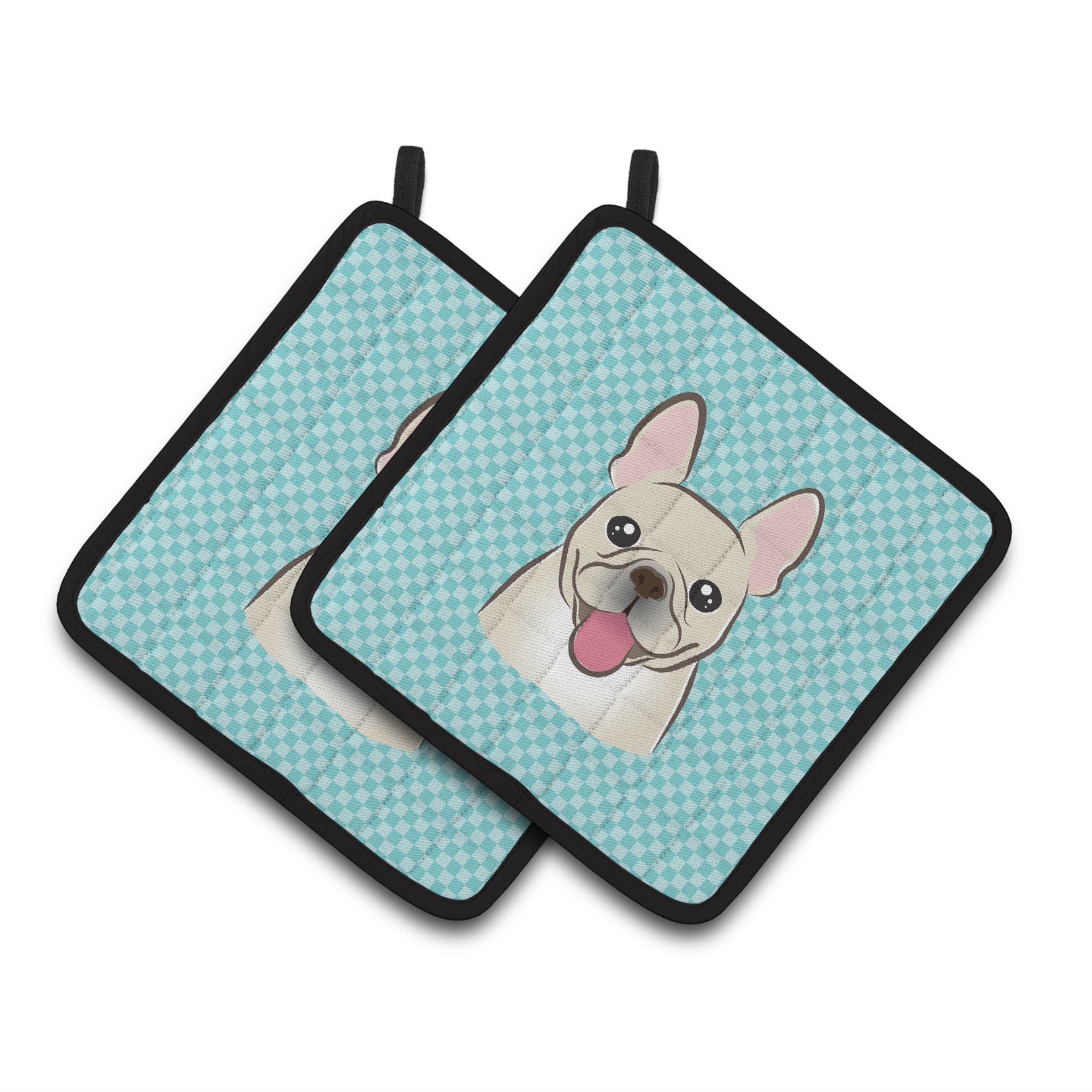 'Caroline'S Treasures Checkerboard Blue French Bulldog Pair Of Pot Holders Bb1176Pthd, 7.5Hx7.5W, Multicolor''