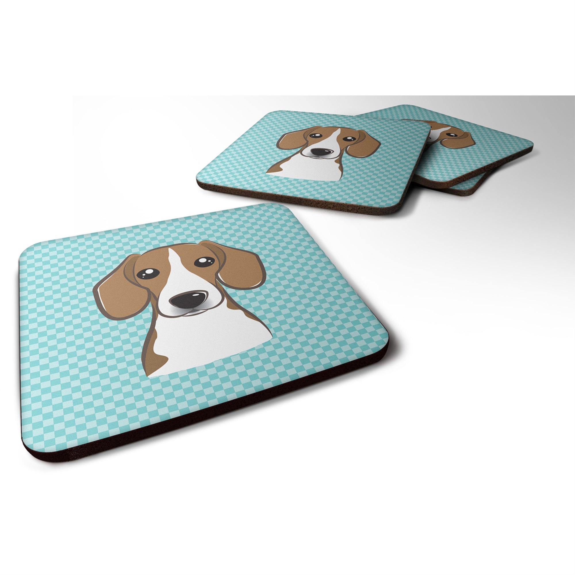'Caroline'S Treasures Bb1177Fc Checkerboard Blue Beagle Foam Coaster (Set Of 4), 3.5'''' H X 3.5'''' W, Multicolor''