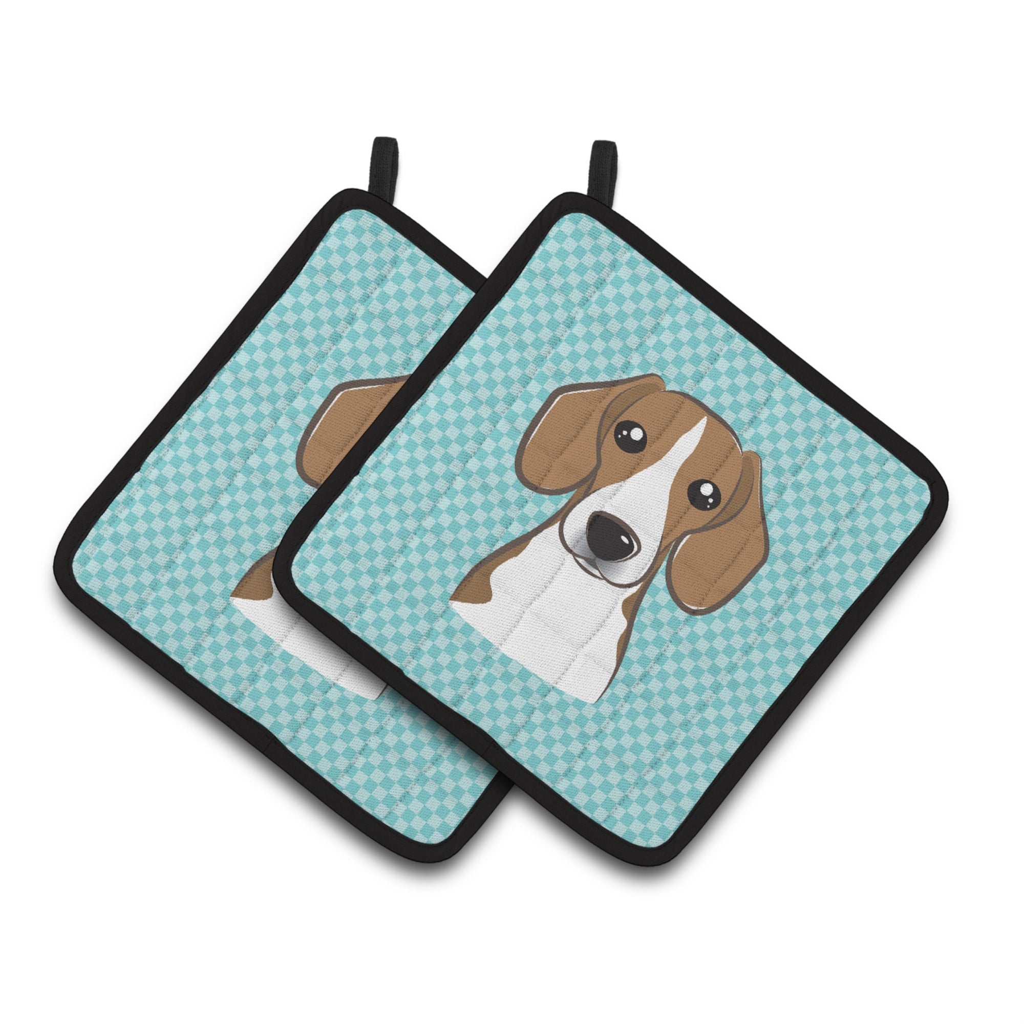 'Caroline'S Treasures Checkerboard Blue Beagle Pair Of Pot Holders Bb1177Pthd, 7.5Hx7.5W, Multicolor''