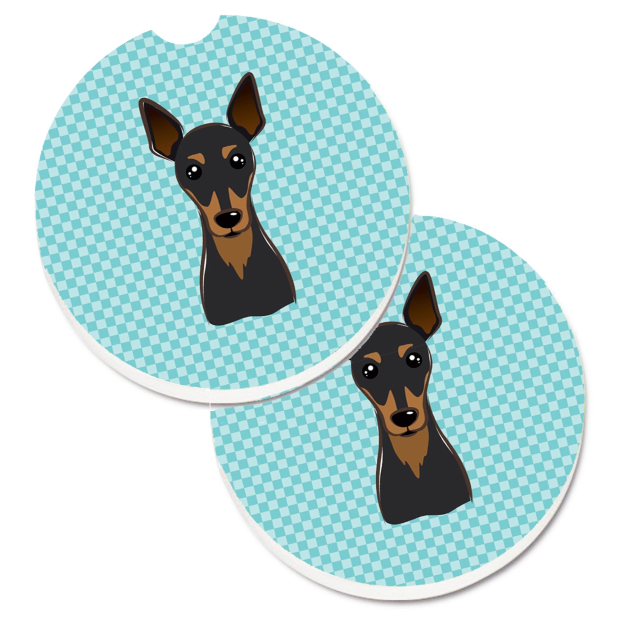 'Caroline'S Treasures Checkerboard Blue Min Pin Set Of 2 Cup Holder Car Coasters Bb1178Carc, 2.56, Multicolor''