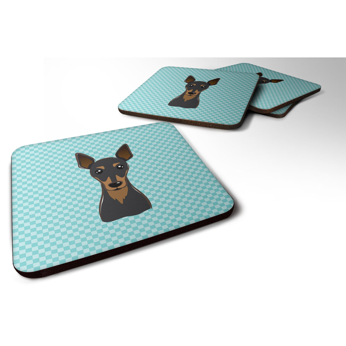 'Caroline'S Treasures Bb1178Fc Checkerboard Blue Min Pin Foam Coaster (Set Of 4), 3.5'''' H X 3.5'''' W, Multicolor''
