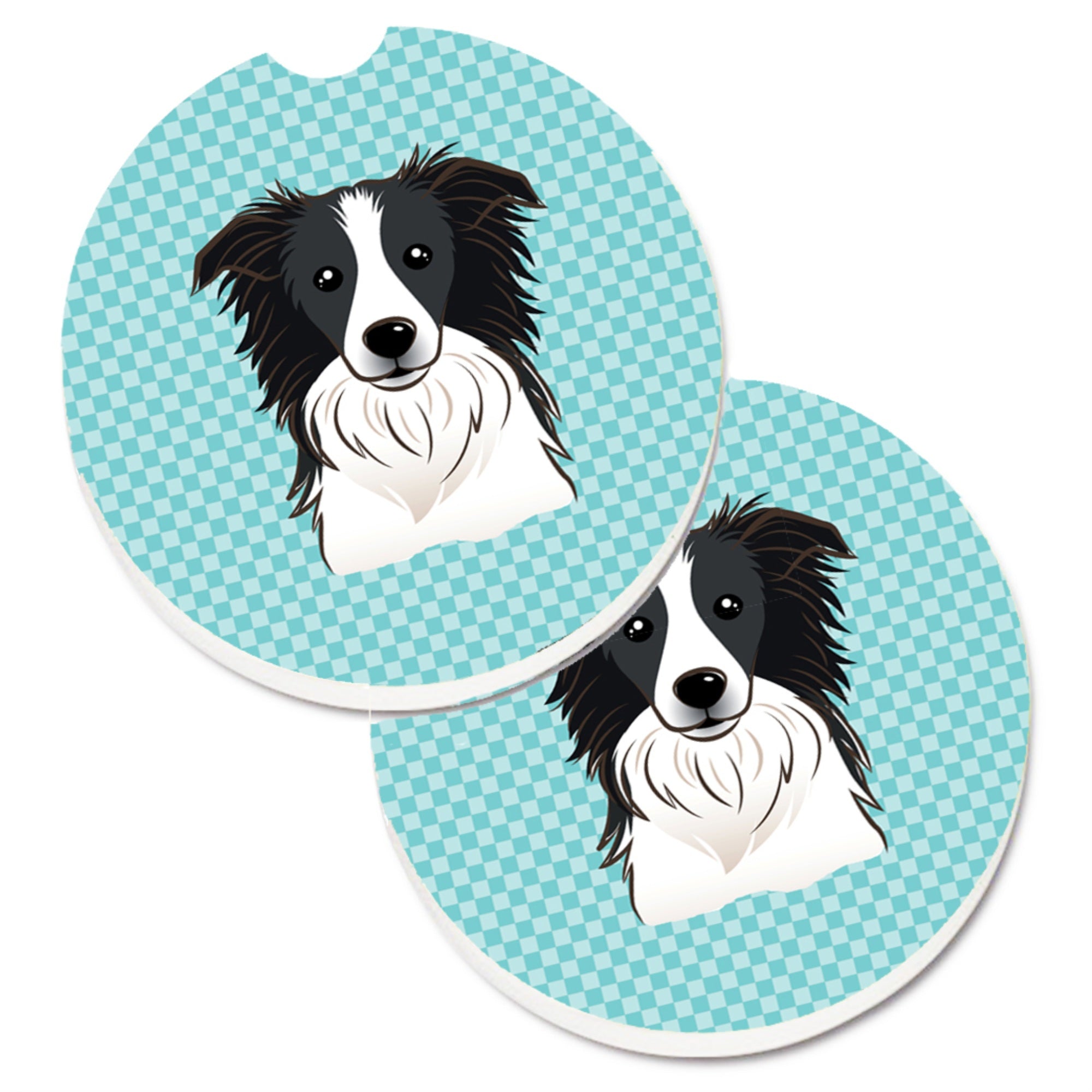 'Caroline'S Treasures Checkerboard Blue Border Collie Set Of 2 Cup Holder Car Coasters Bb1179Carc, 2.56, Multicolor''