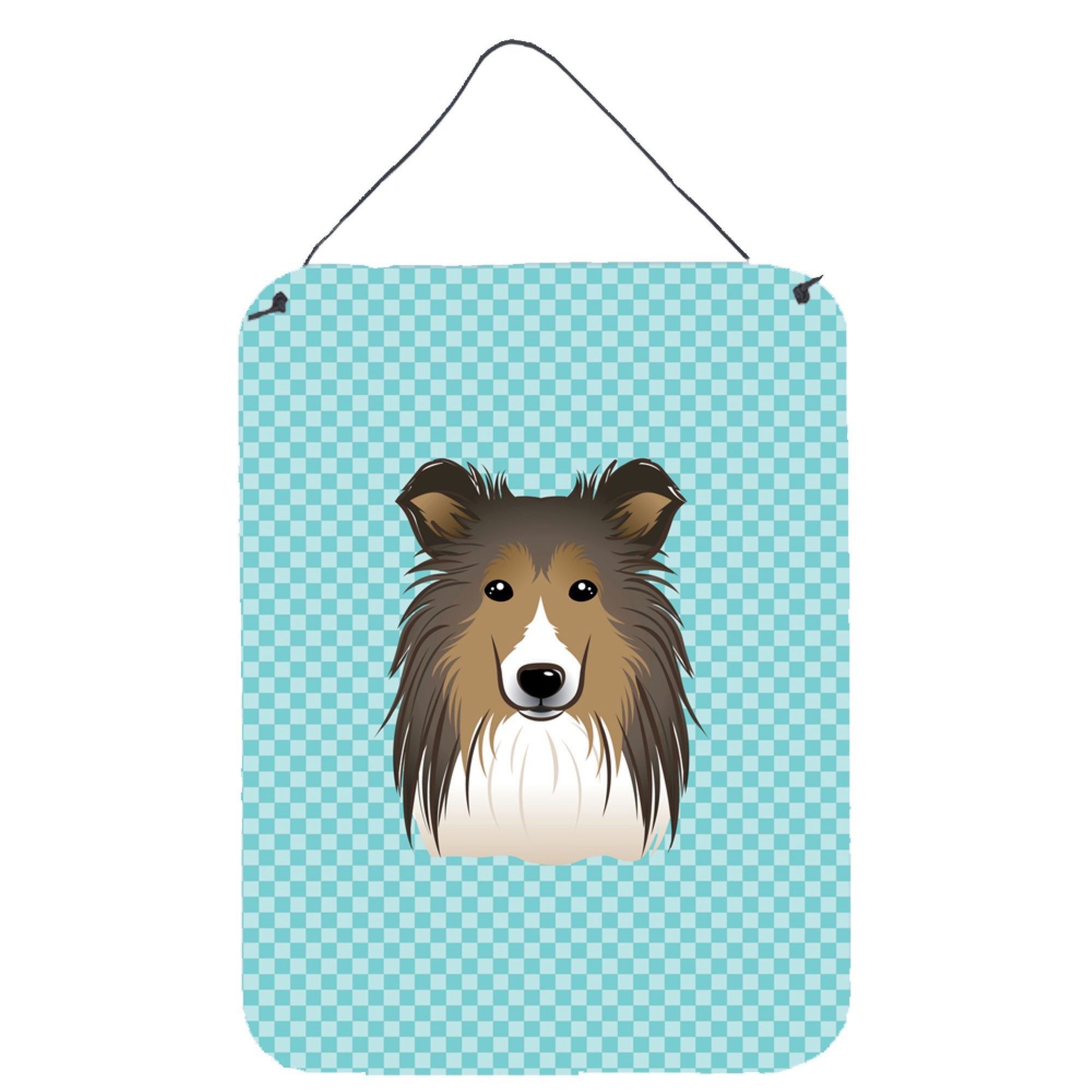 'Caroline'S Treasures Checkerboard Blue Sheltie Wall Or Door Hanging Prints, 16'''' X 12''''''