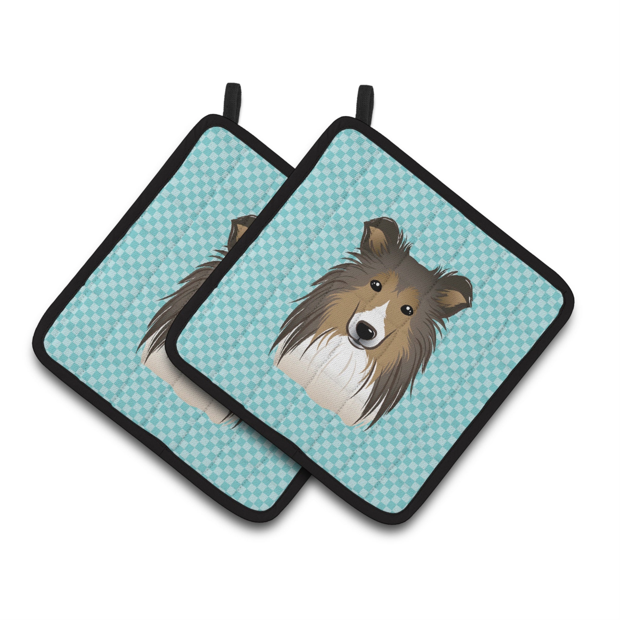 'Caroline'S Treasures Checkerboard Blue Sheltie Pair Of Pot Holders Bb1180Pthd, 7.5Hx7.5W, Multicolor''