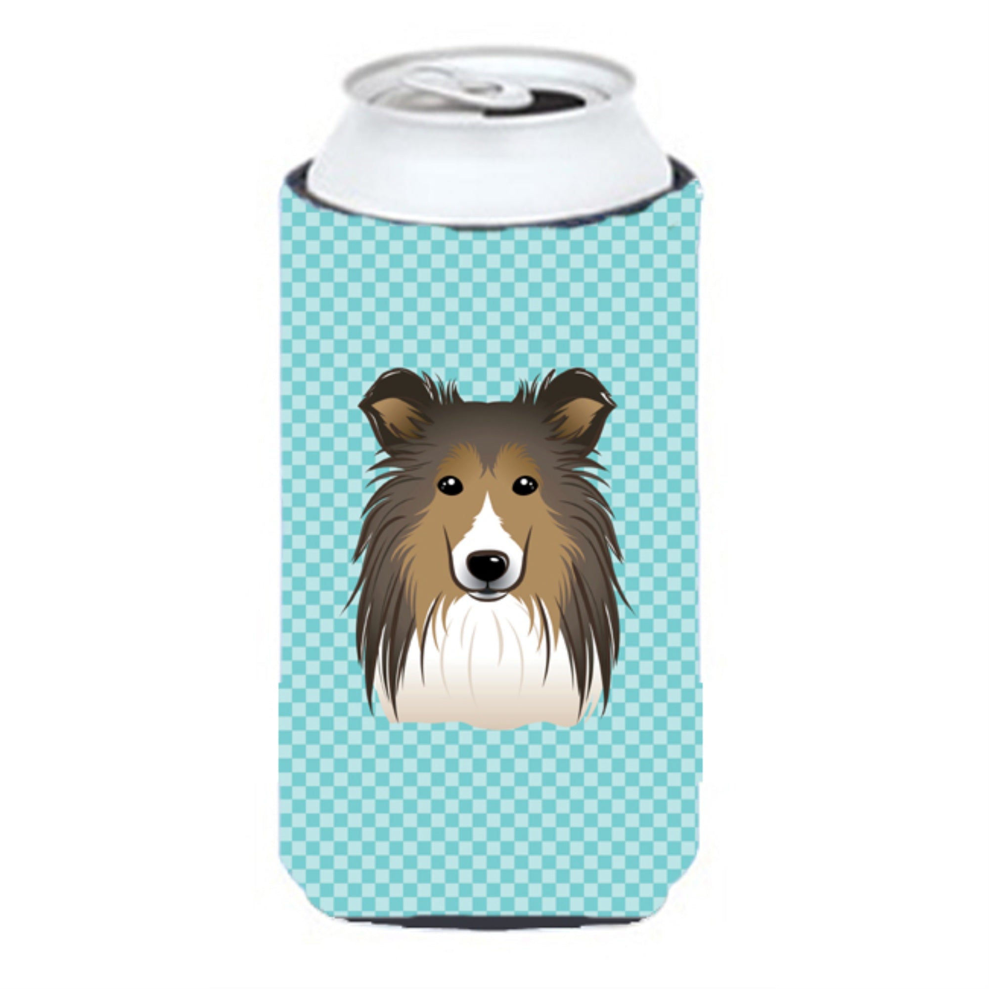 Checkerboard Blue Sheltie Tall Boy Beverage Insulator Hugger Bb1180Tbc
