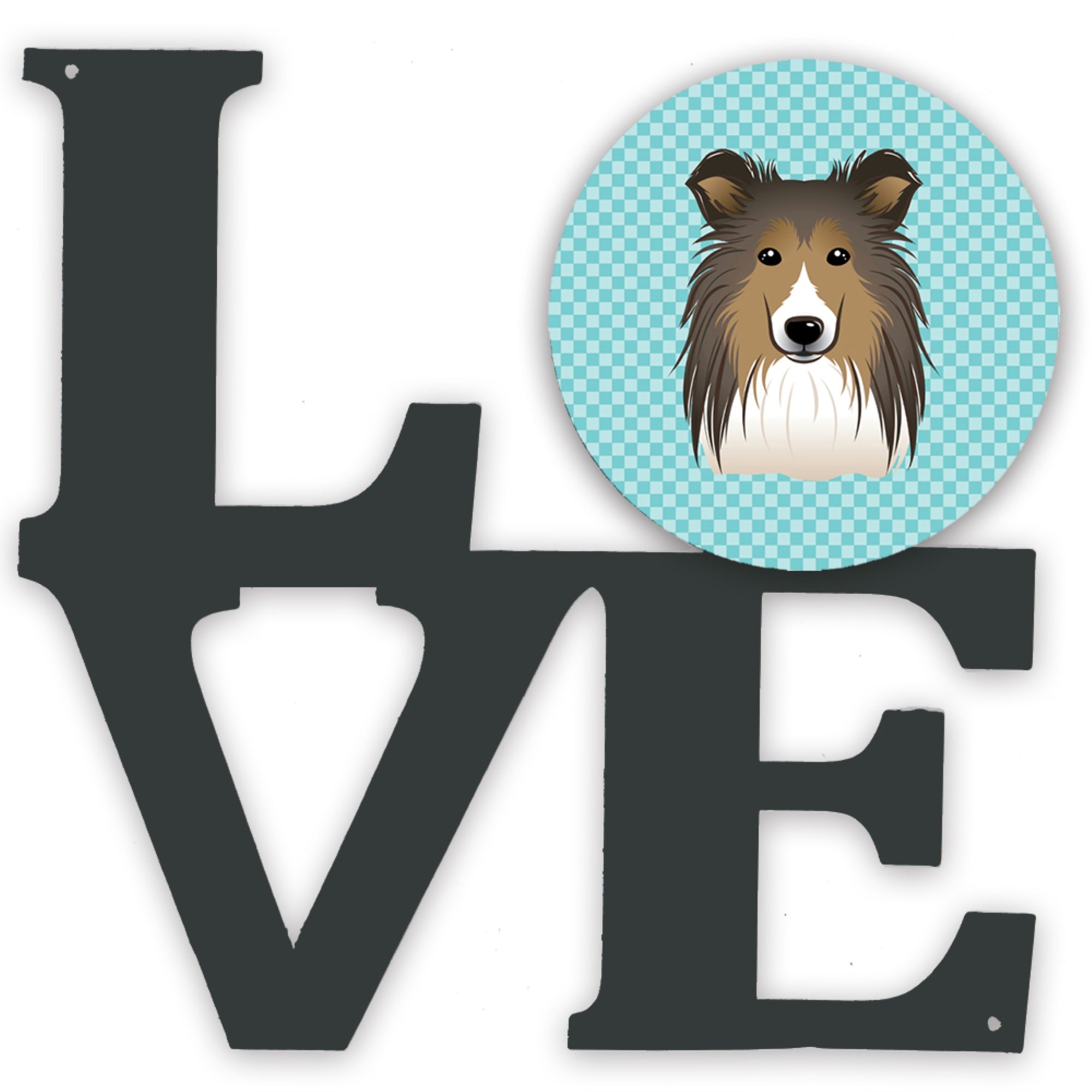 'Caroline'S Treasures Checkerboard Blue Sheltie Metal Artwork Love Wall-Decor, Multicolor''