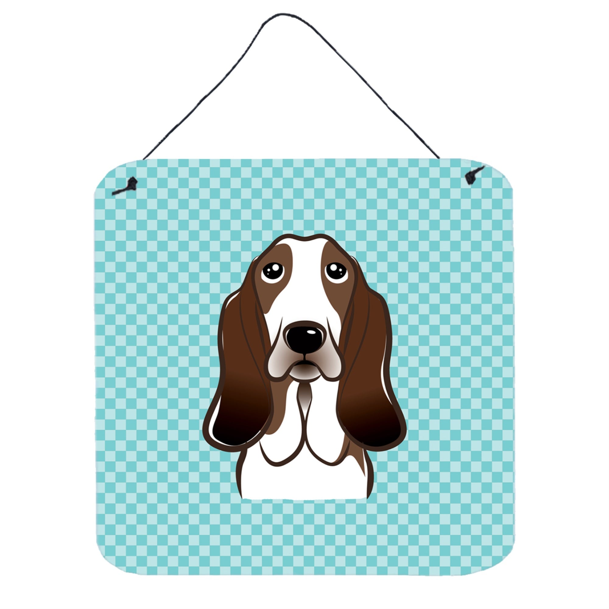 'Caroline'S Treasures Checkerboard Blue Basset Hound Wall Or Door Hanging Prints, 6 X 6''''''