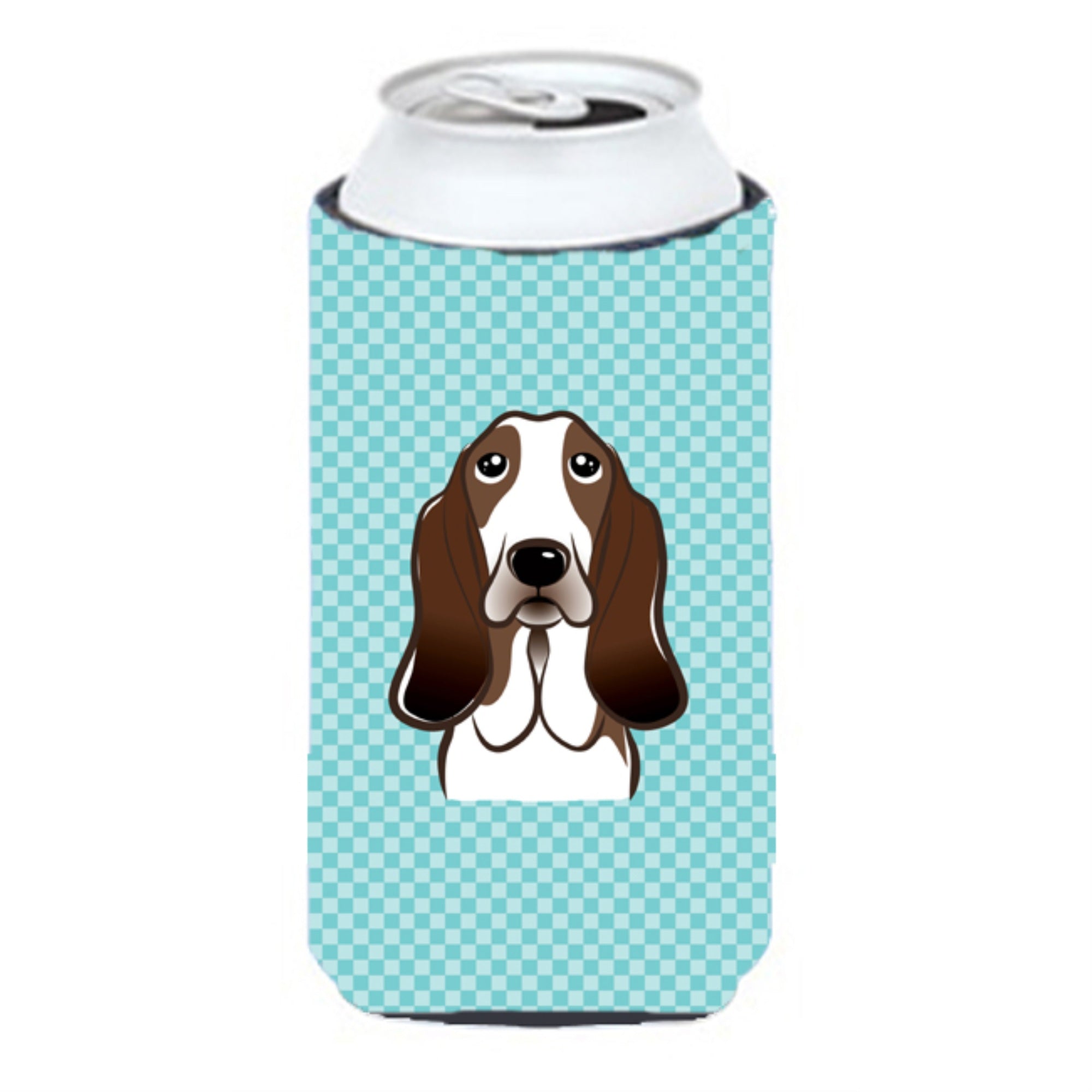 Checkerboard Blue Basset Hound Tall Boy Beverage Insulator Hugger Bb1181Tbc