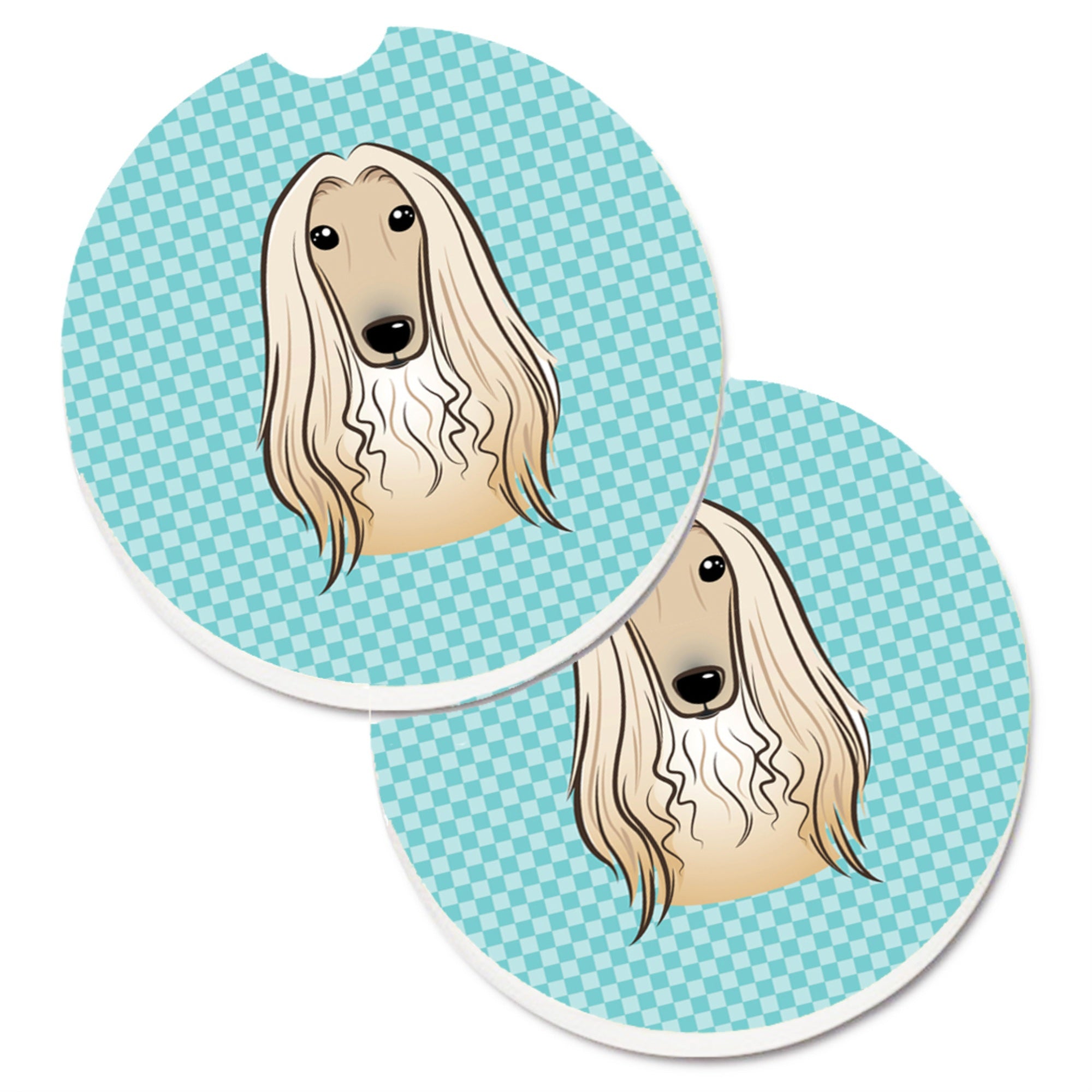 'Caroline'S Treasures Checkerboard Blue Afghan Hound Set Of 2 Cup Holder Car Coasters Bb1182Carc, 2.56, Multicolor''