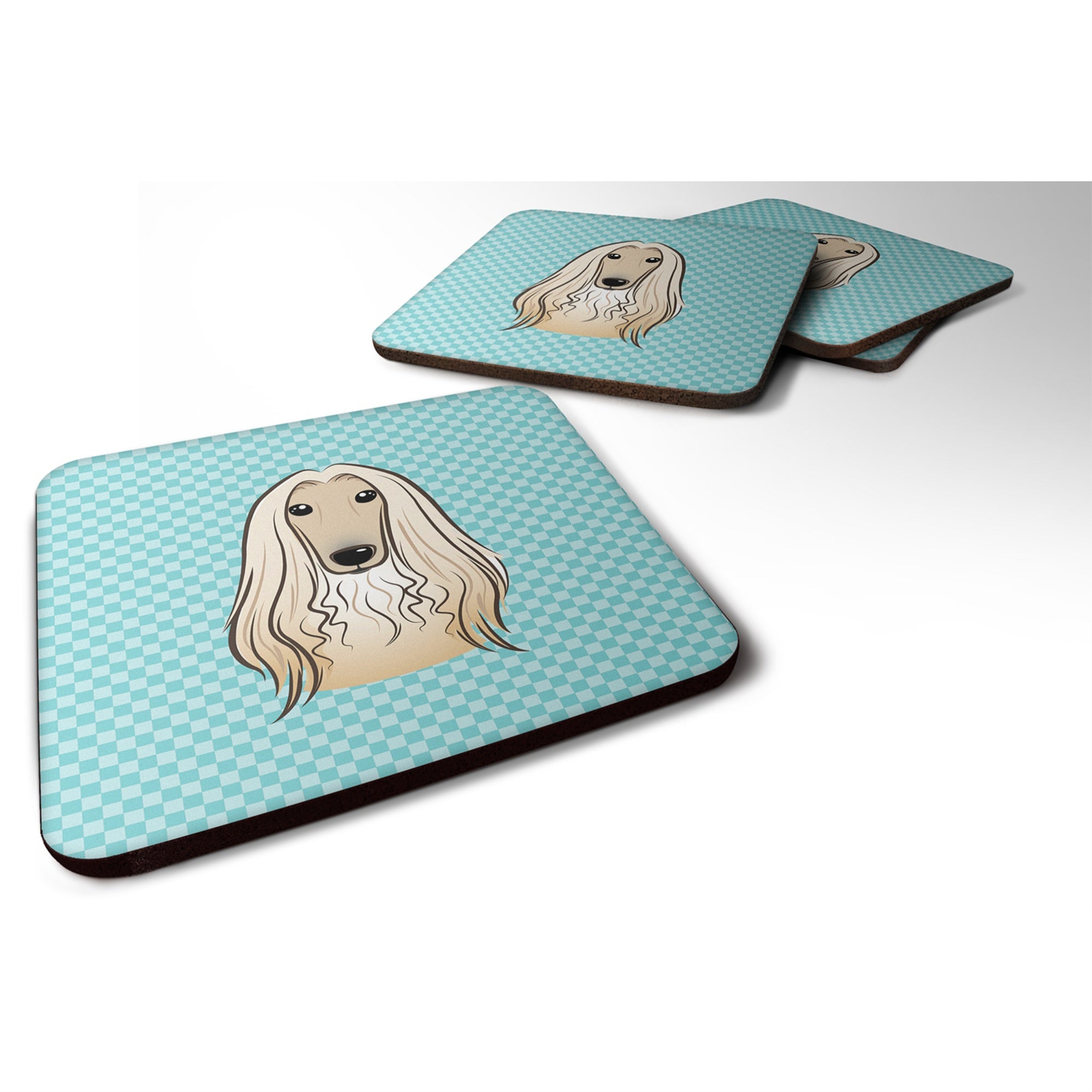 'Caroline'S Treasures Bb1182Fc Checkerboard Blue Afghan Hound Foam Coaster (Set Of 4), 3.5'''' H X 3.5'''' W, Multicolor''