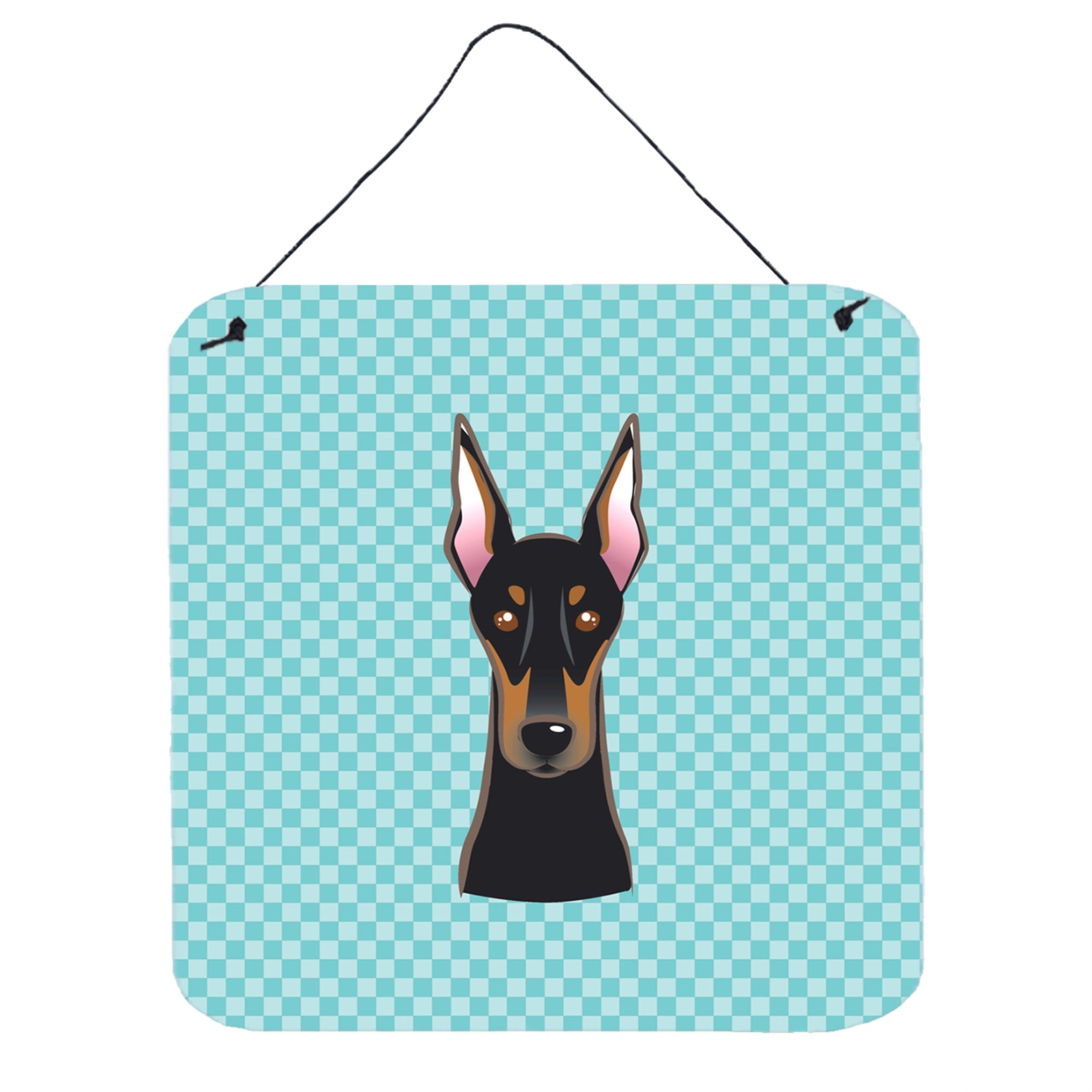 'Caroline'S Treasures Checkerboard Blue Doberman Wall Or Door Hanging Prints, 6 X 6''''''