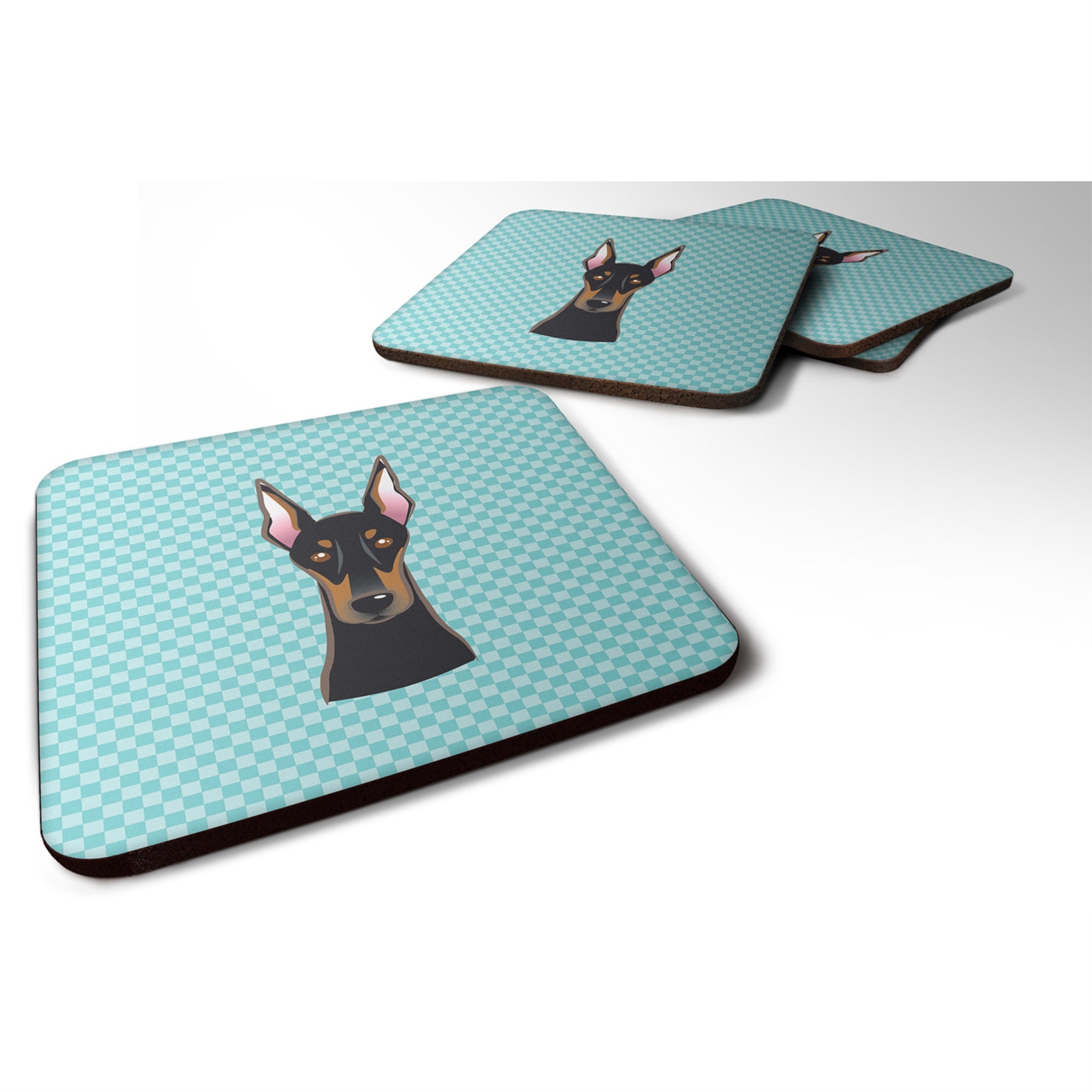 'Caroline'S Treasures Bb1183Fc Checkerboard Blue Doberman Foam Coaster (Set Of 4), 3.5'''' H X 3.5'''' W, Multicolor''