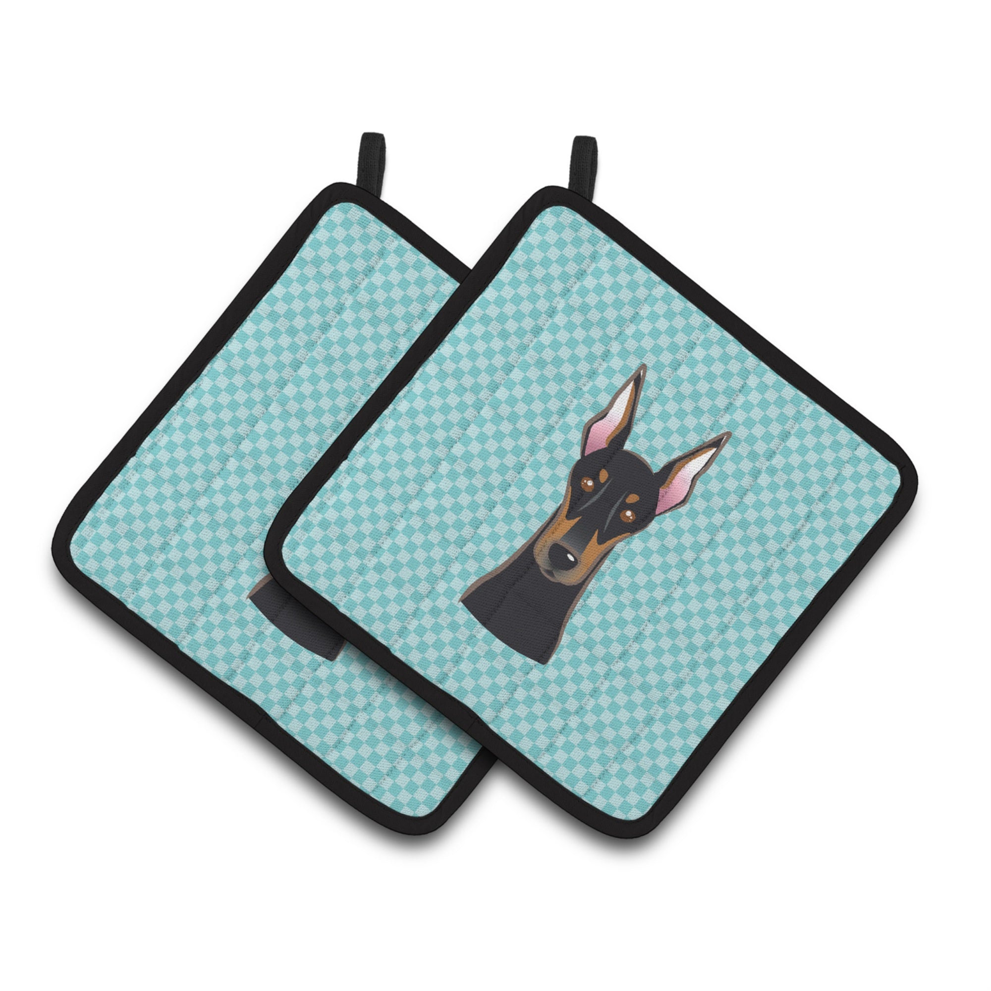 'Caroline'S Treasures Checkerboard Blue Doberman Pair Of Pot Holders Bb1183Pthd, 7.5Hx7.5W, Multicolor''