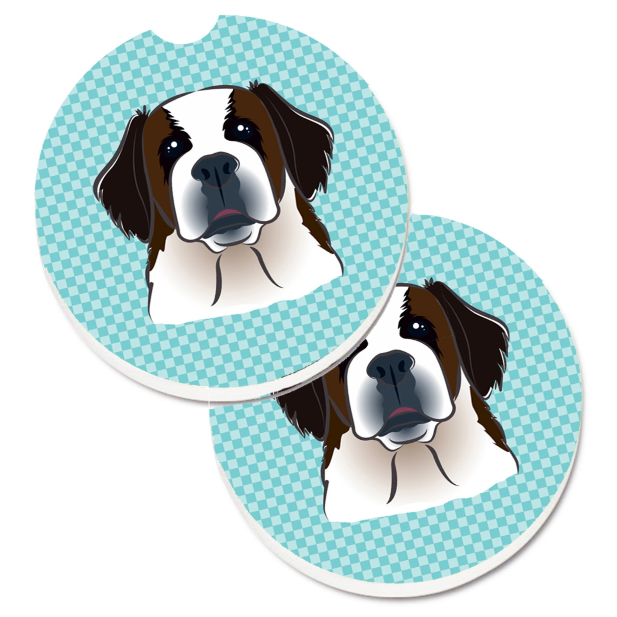 'Caroline'S Treasures Checkerboard Blue Saint Bernard Set Of 2 Cup Holder Car Coasters Bb1184Carc, 2.56, Multicolor''