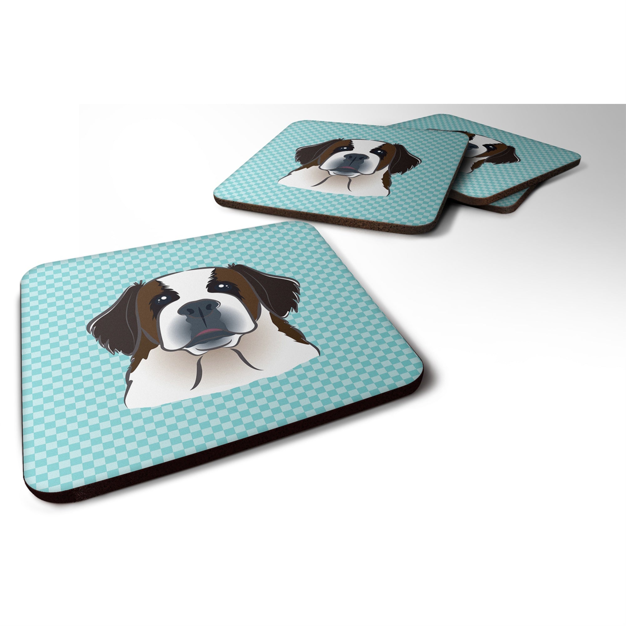 'Caroline'S Treasures Bb1184Fc Checkerboard Blue Saint Bernard Foam Coaster (Set Of 4), 3.5'''' H X 3.5'''' W, Multicolor''