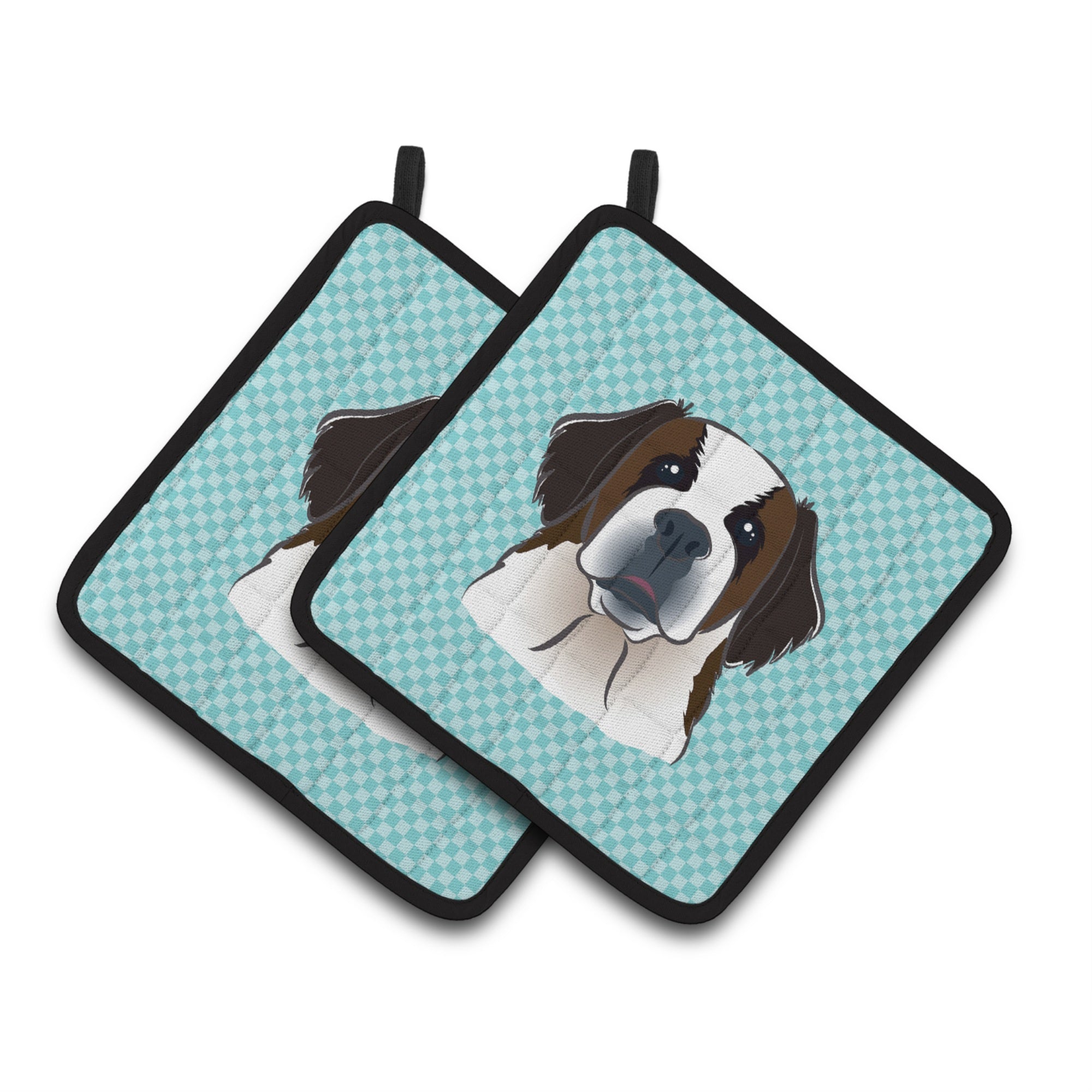 'Caroline'S Treasures Checkerboard Blue Saint Bernard Pair Of Pot Holders Bb1184Pthd, 7.5Hx7.5W, Multicolor''