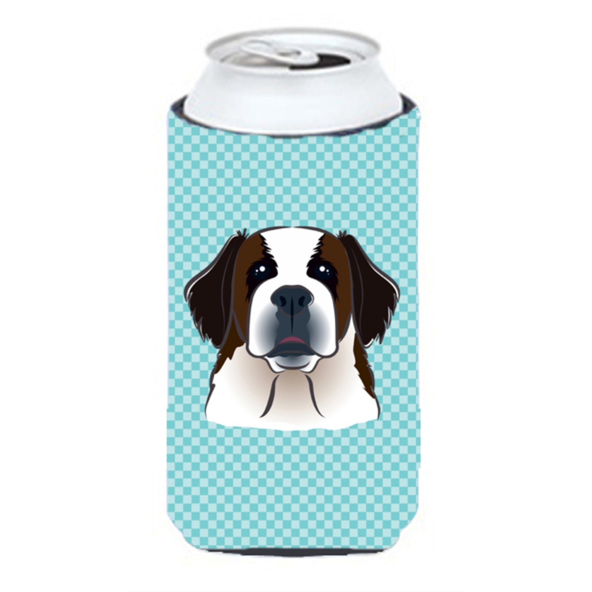 Checkerboard Blue Saint Bernard Tall Boy Beverage Insulator Hugger Bb1184Tbc