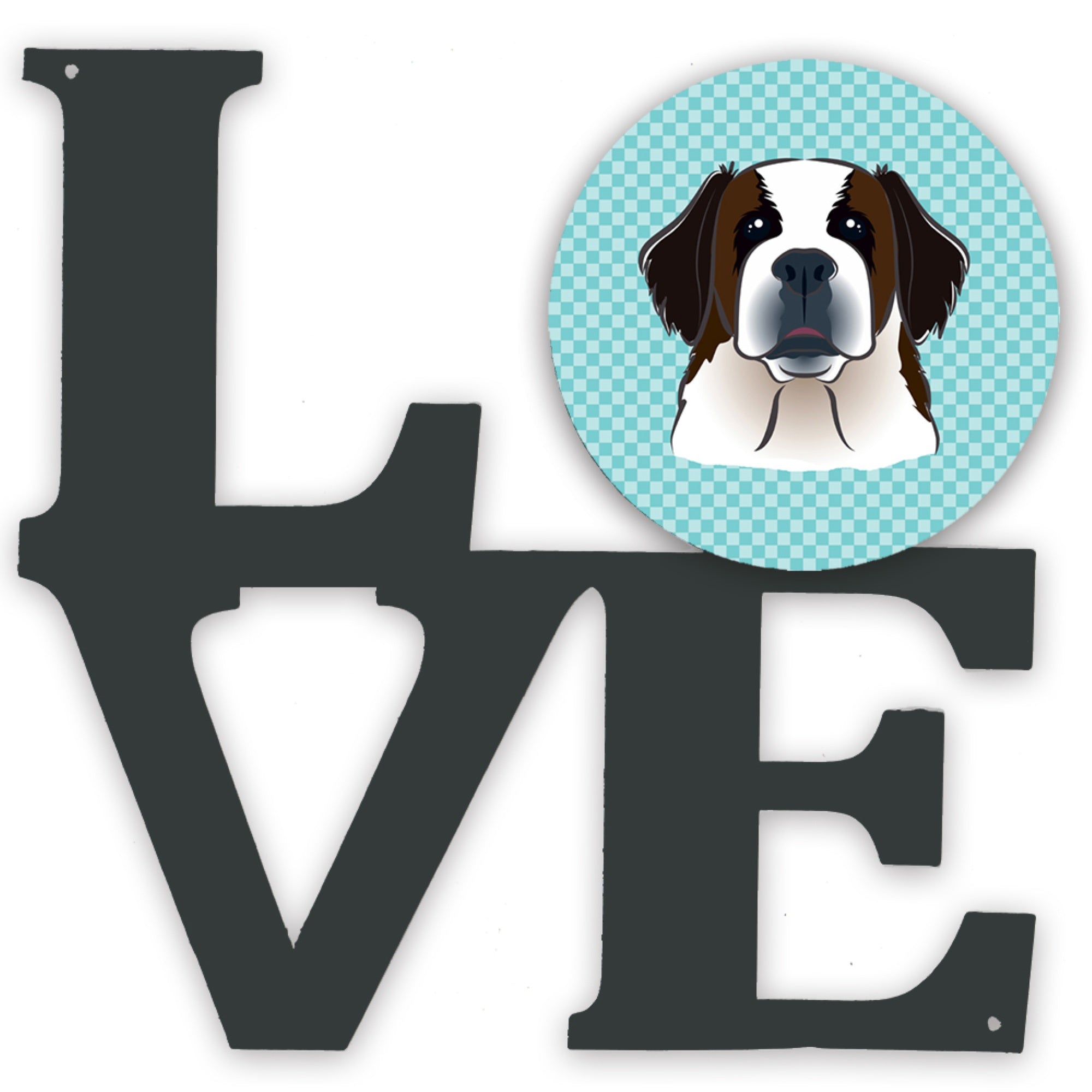 'Caroline'S Treasures Checkerboard Blue Saint Bernard Metal Artwork Love Wall-Decor, Multicolor''