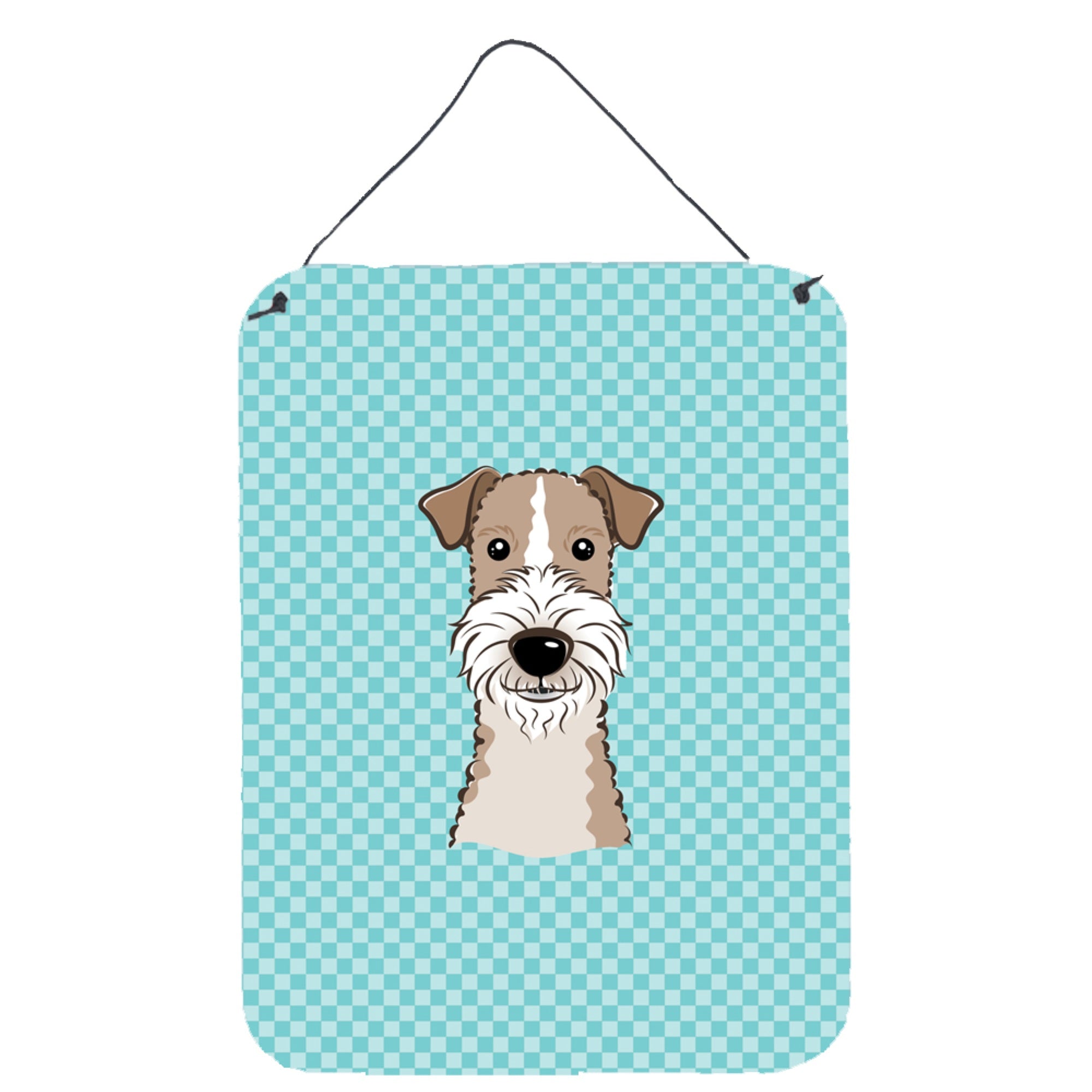 'Caroline'S Treasures Checkerboard Blue Wire Haired Fox Terrier Wall Or Door Hanging Prints, 16'''' X 12''''''