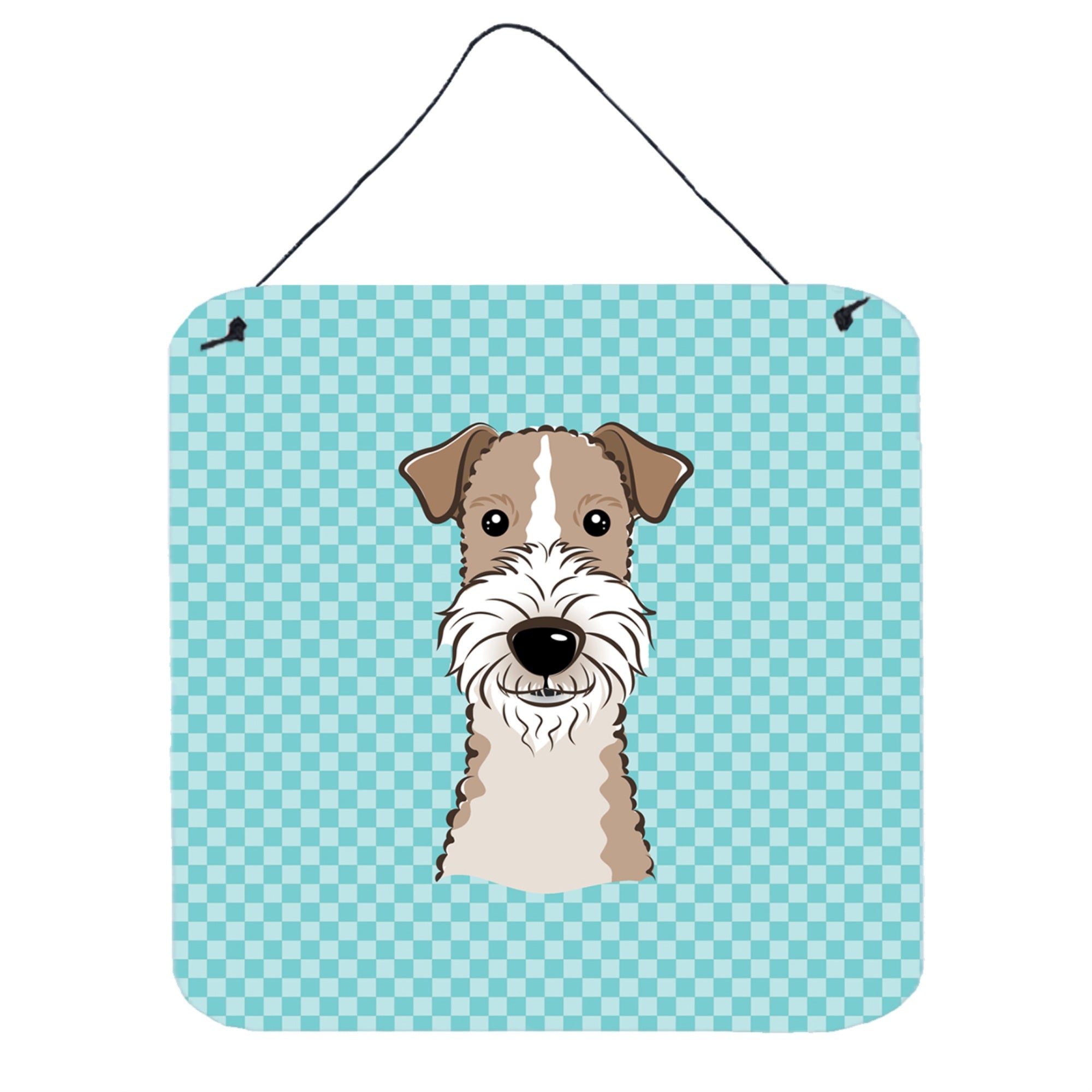 'Caroline'S Treasures Checkerboard Blue Wire Haired Fox Terrier Wall Or Door Hanging Prints, 6 X 6''''''