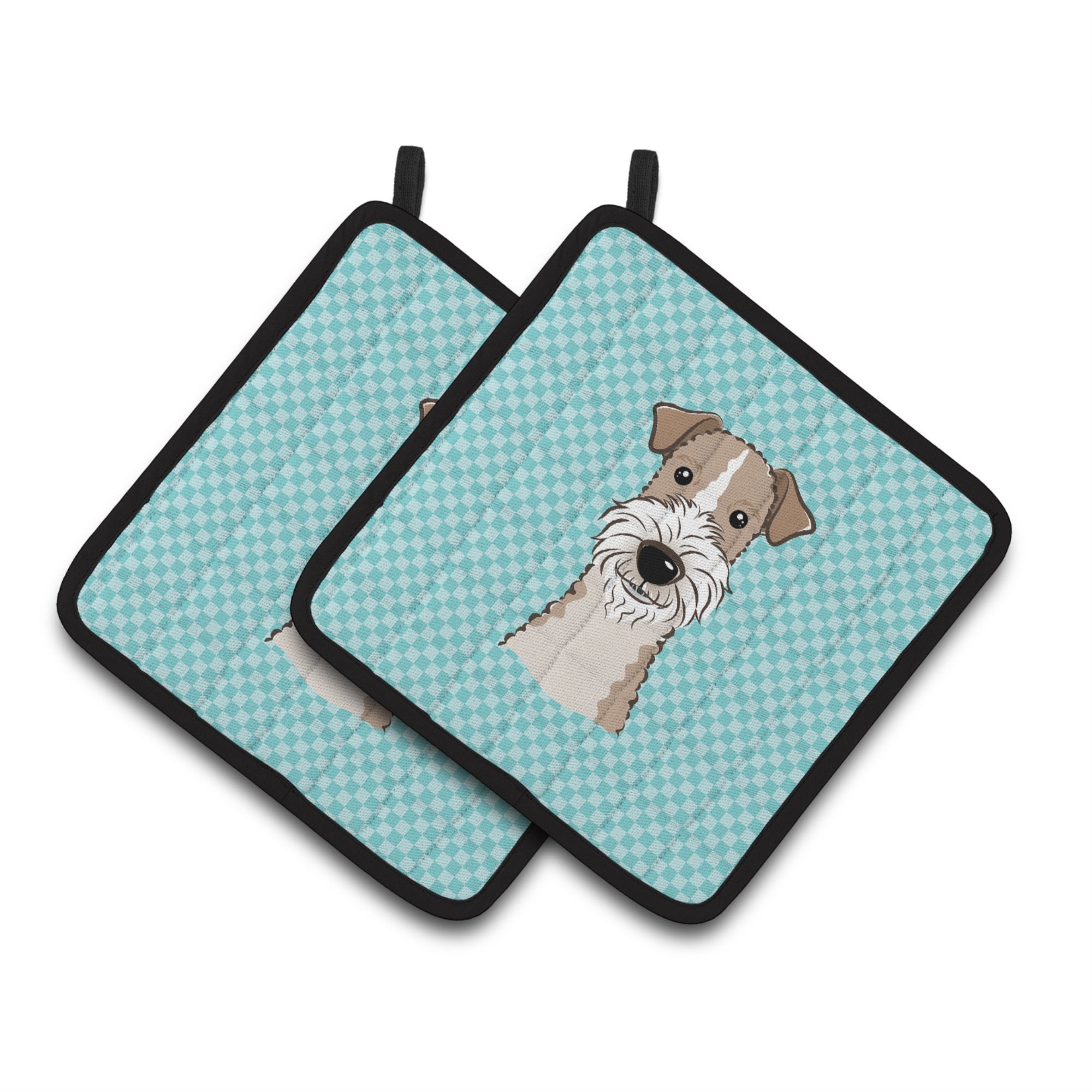 'Caroline'S Treasures Checkerboard Blue Wire Haired Fox Terrier Pair Of Pot Holders Bb1185Pthd, 7.5Hx7.5W, Multicolor''