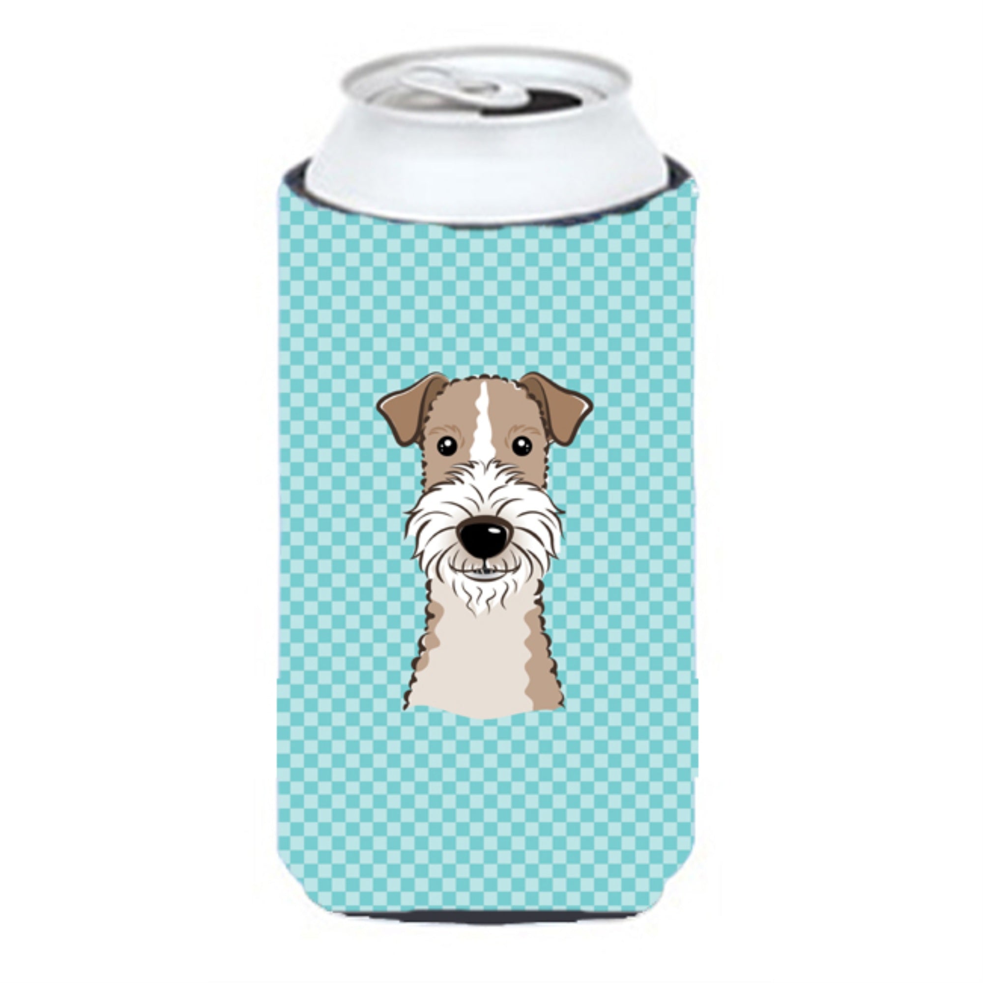 Checkerboard Blue Wire Haired Fox Terrier Tall Boy Beverage Insulator Hugger Bb1185Tbc
